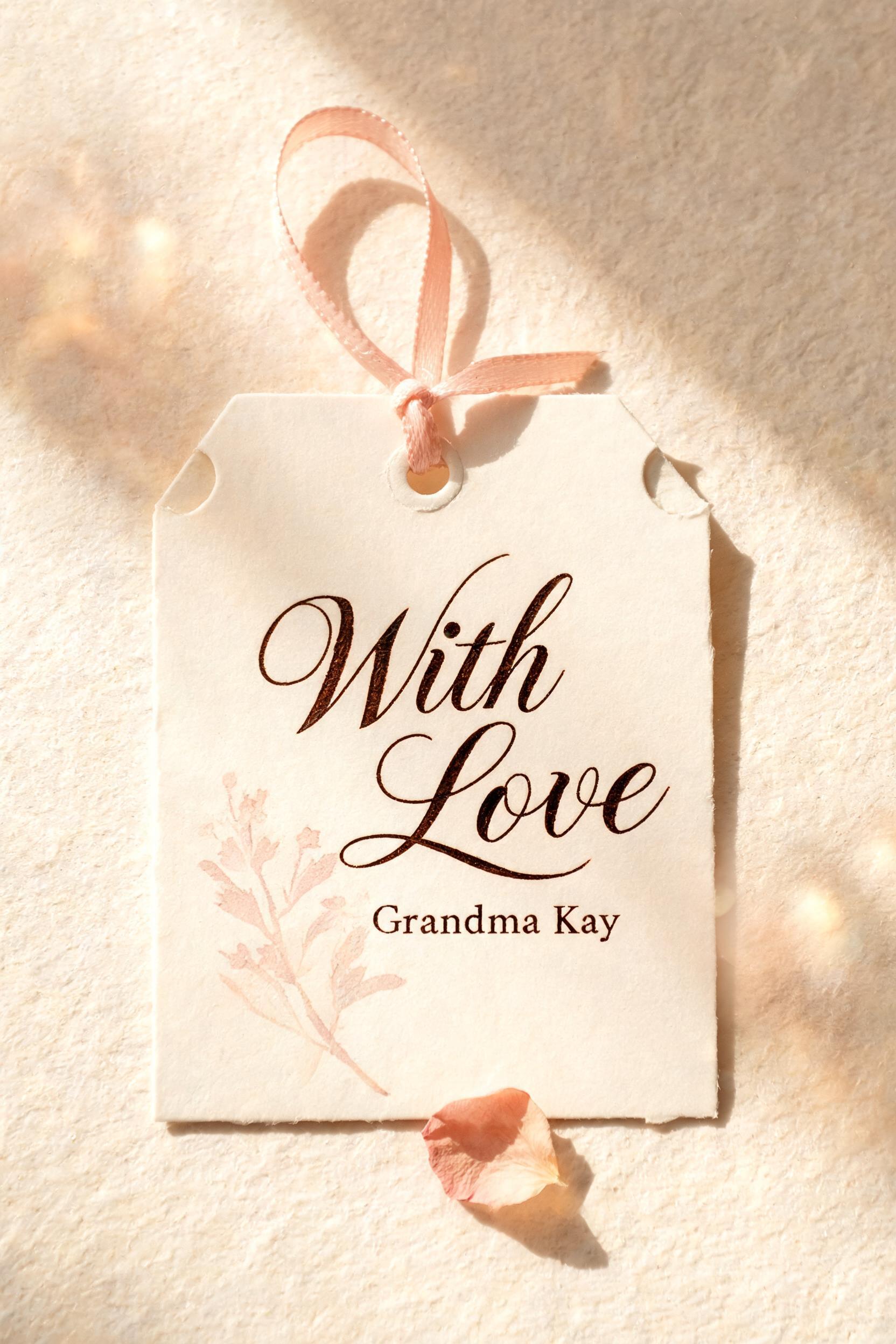 "Give me a gift tag that says With Love for a present to Grandma Kay" — Handwritten Script | AI Text Effect Generator