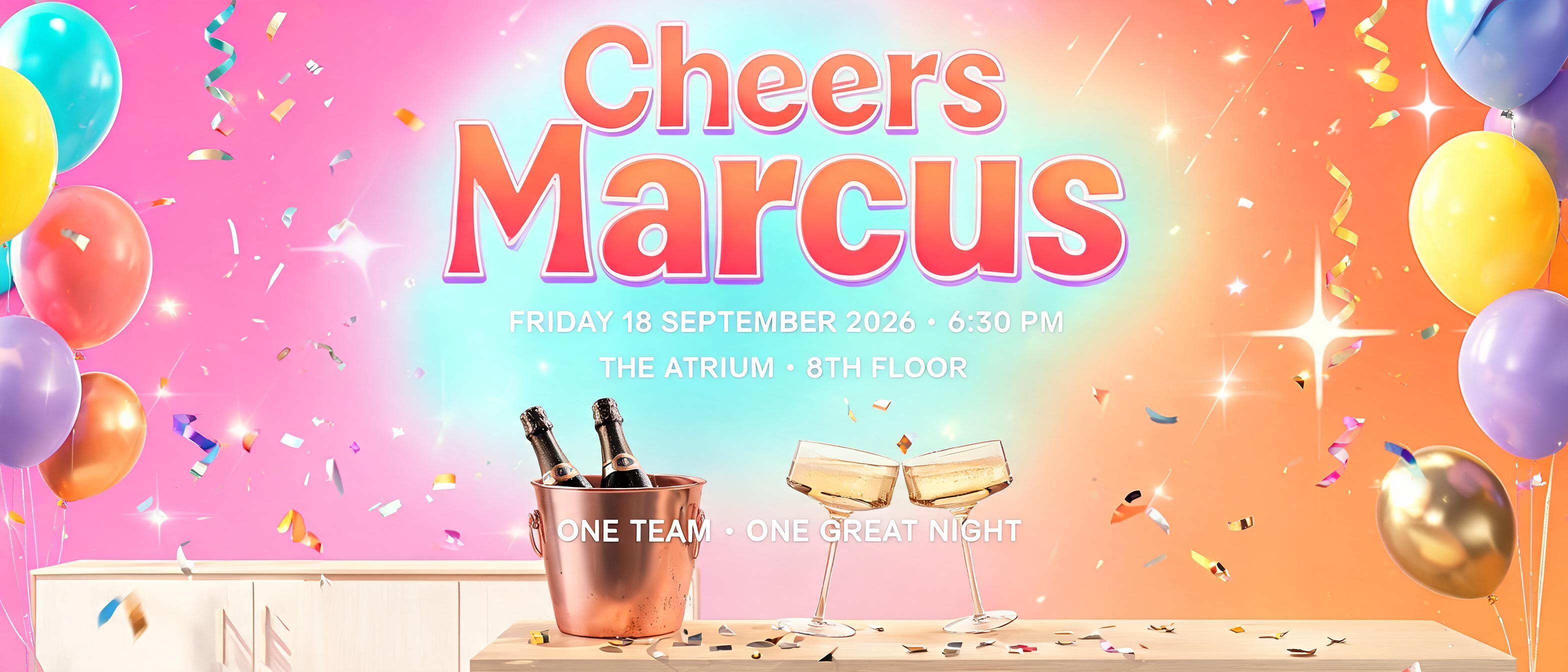 "Cheers
Marcus
OFFICE PARTY
FRIDAY 18 SEPTEMBER 2026 · 6:30 PM
THE ATRIUM · 8TH FLOOR
ONE TEAM · ONE GREAT NIGHT" — Birthday | AI Text Effect Generator