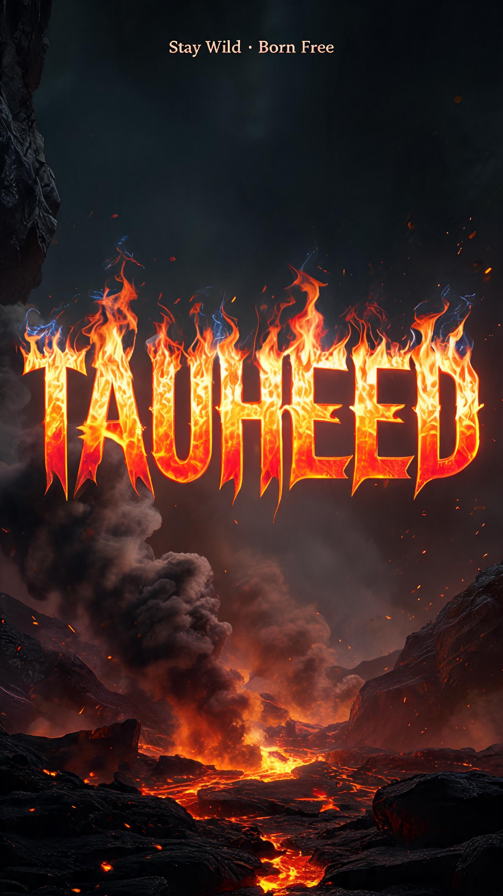 "TAUHEED
Stay Wild · Born Free" — Fire Smoke | AI Text Effect Generator