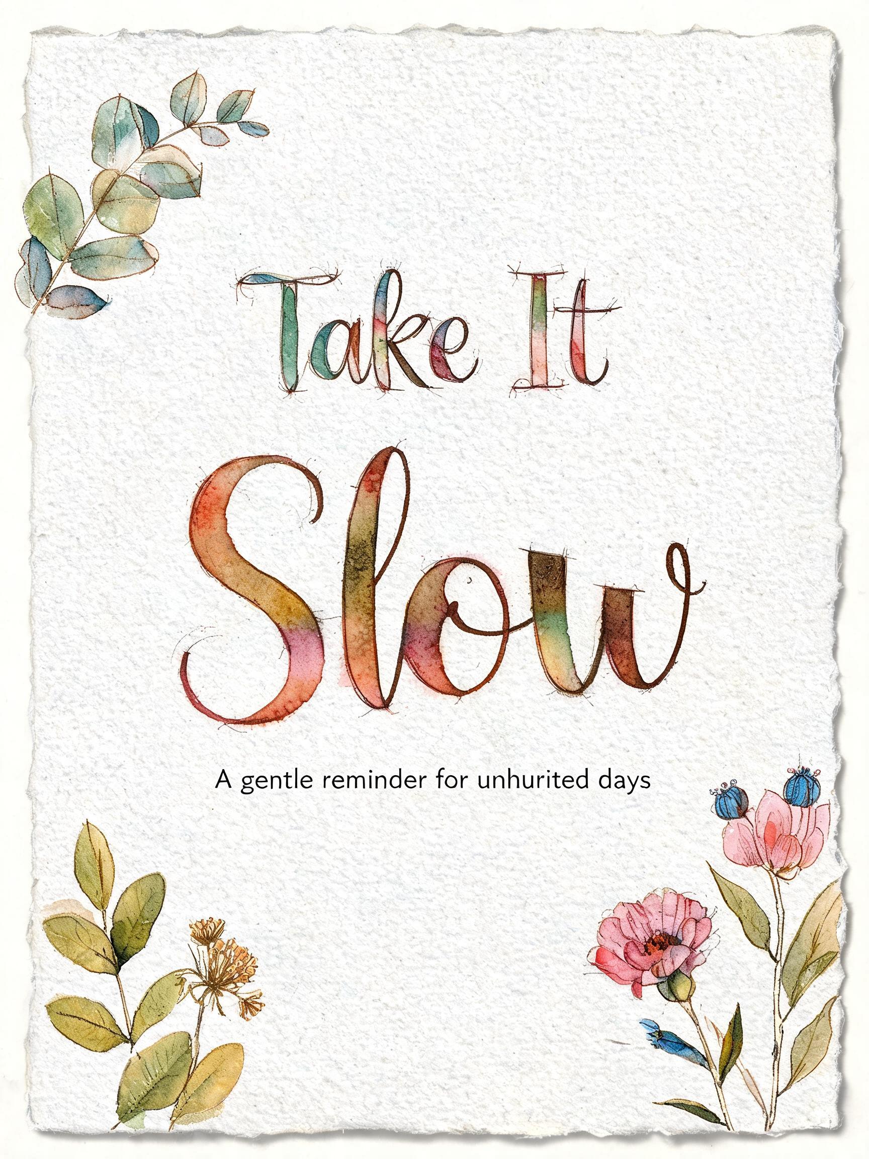 "Design a watercolour print reading Take It Slow for my hallway" — Watercolor text effect