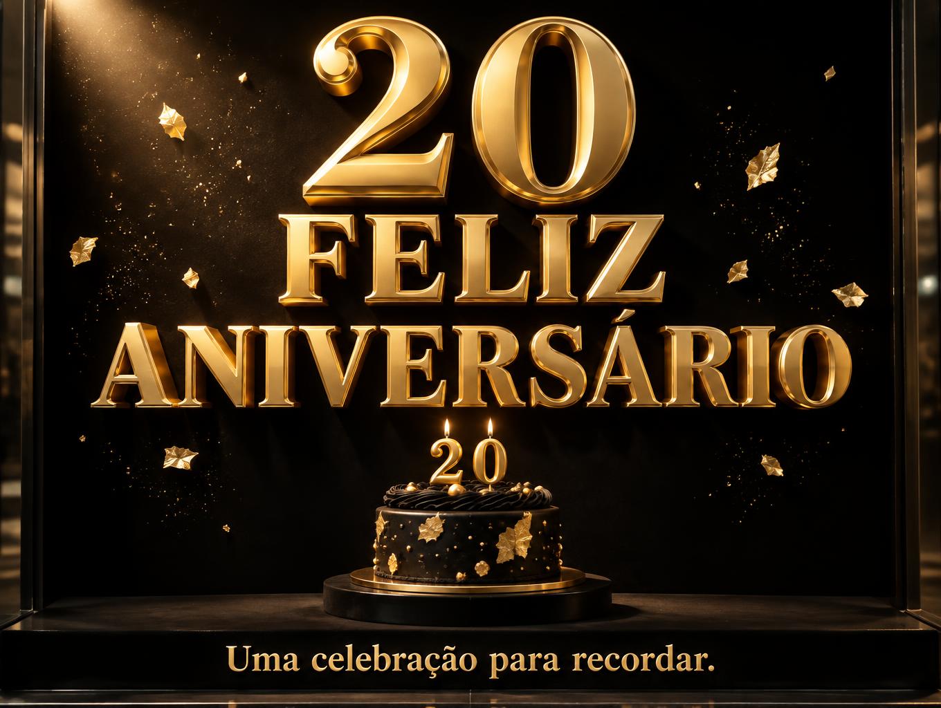 "20 FELIZ ANIVERSÁRIO
Uma celebração para recordar." — Luxury Gold | AI Text Effect Generator