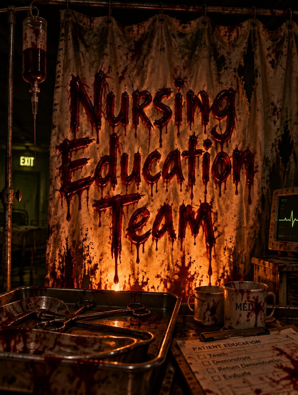 "Nursing Education Team" — Horror text effect