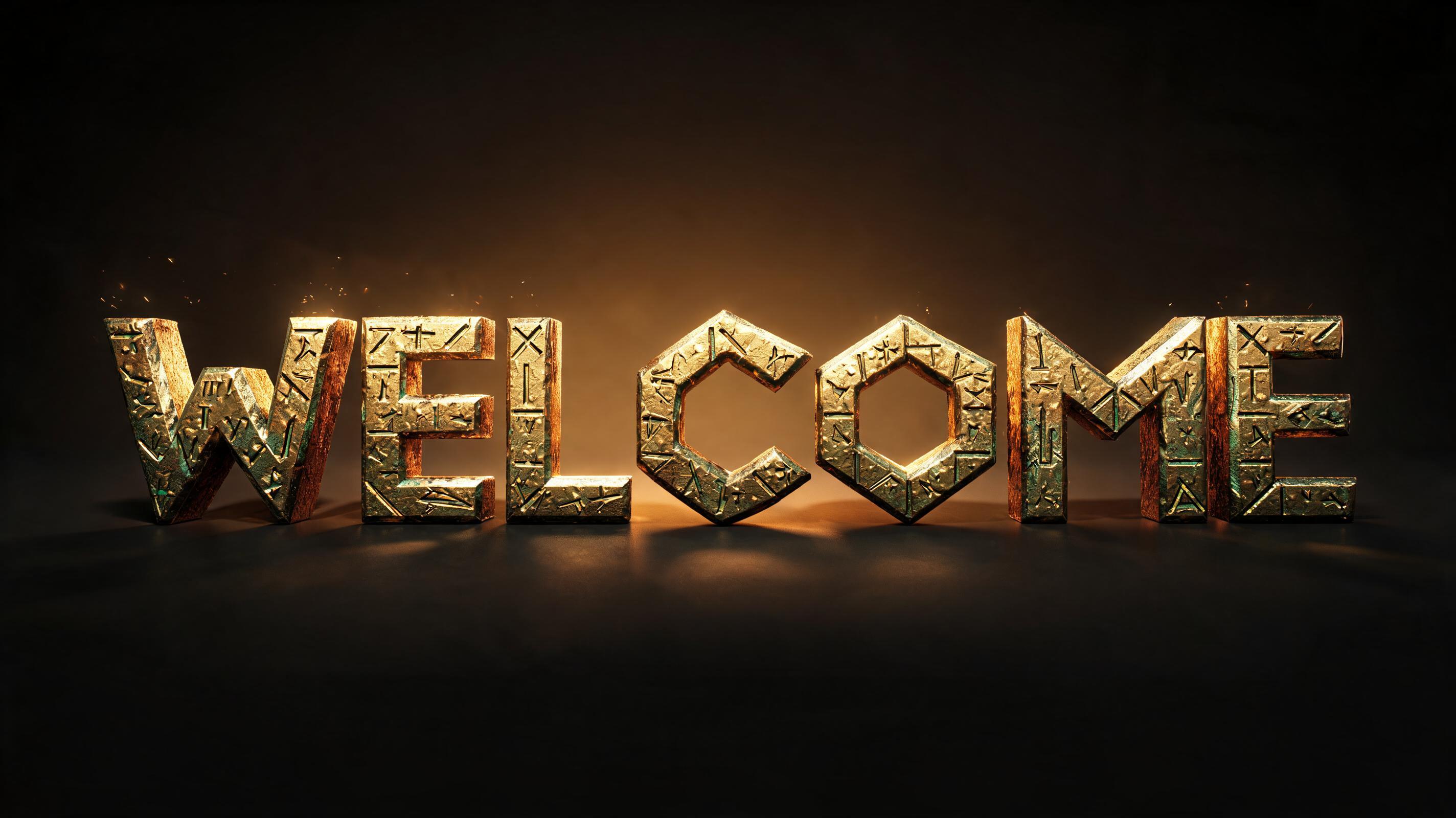 "welcome" — 3d Bold Gold | AI Text Effect Generator