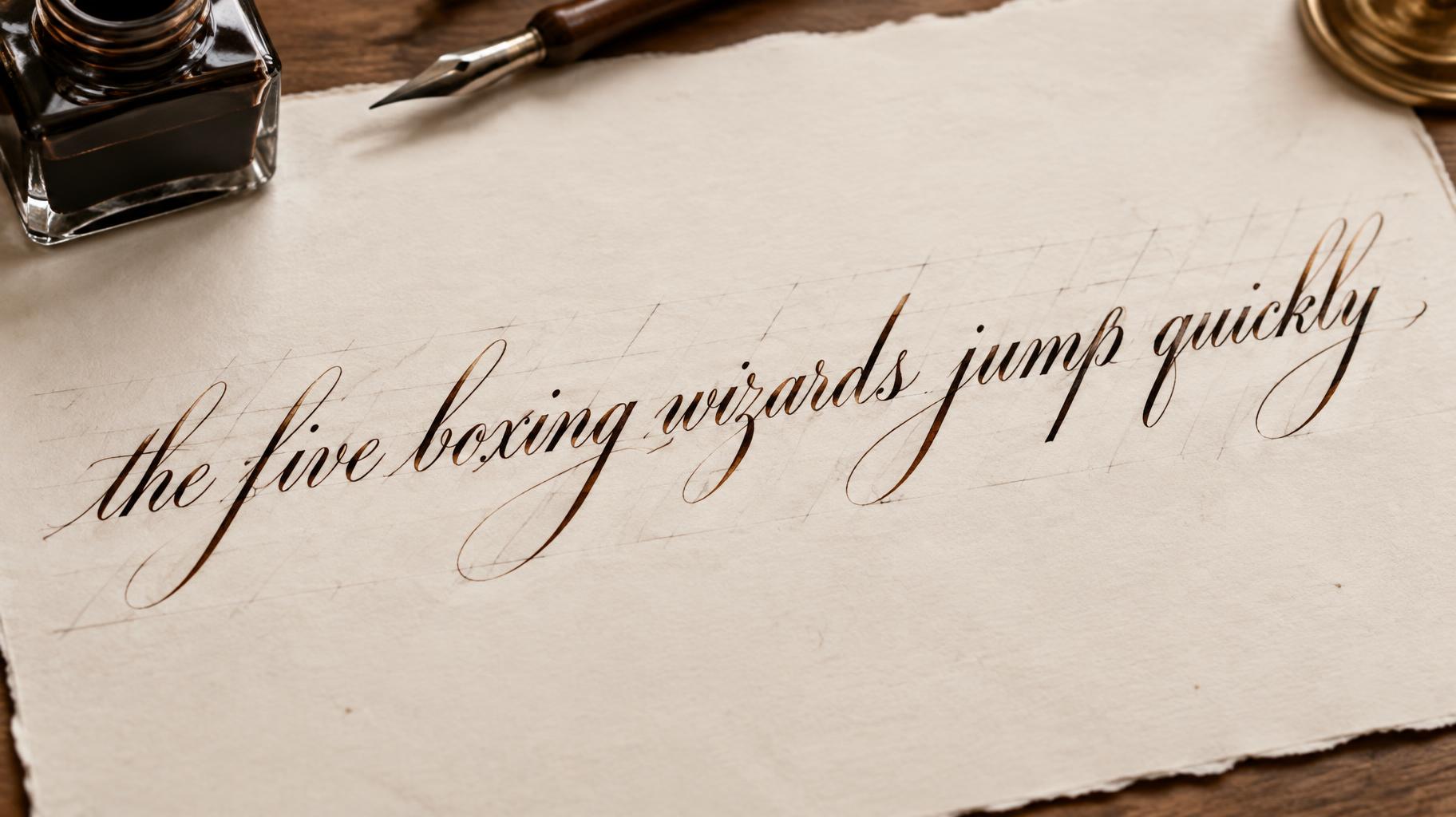 "the five boxing wizards jump quickly" — Cursive Calligraphy text effect