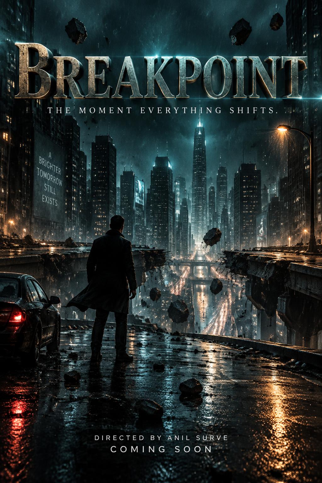 "BREAKPOINT
THE MOMENT EVERYTHING SHIFTS.
DIRECTED BY ANIL SURVE
COMING SOON" — Cinematic Netflix | AI Text Effect Generator