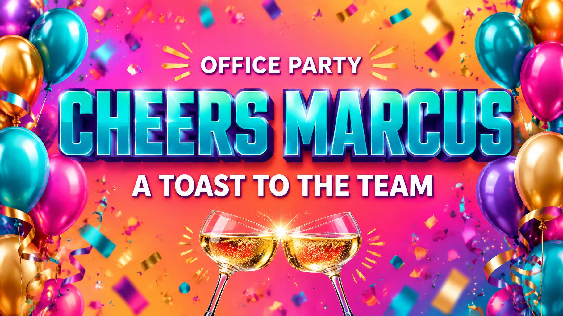 "CHEERS MARCUS
OFFICE PARTY
A TOAST TO THE TEAM" — Birthday | AI Text Effect Generator