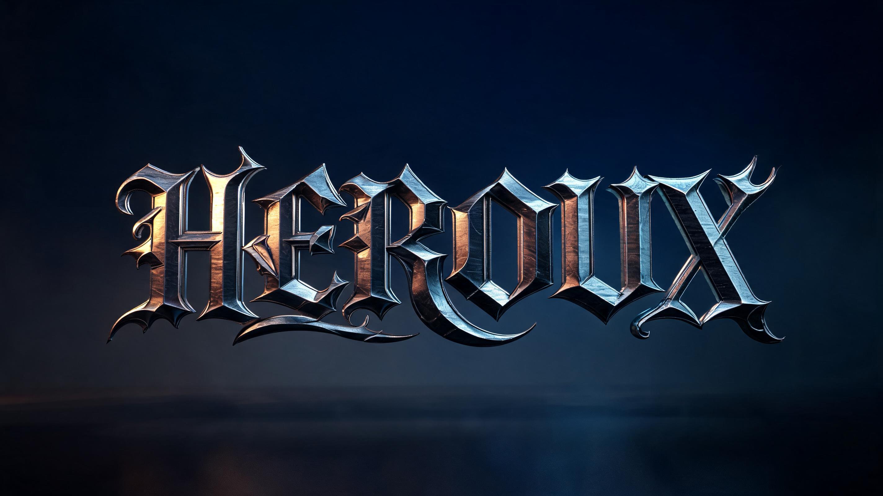 "HEROUX" — Metallic text effect