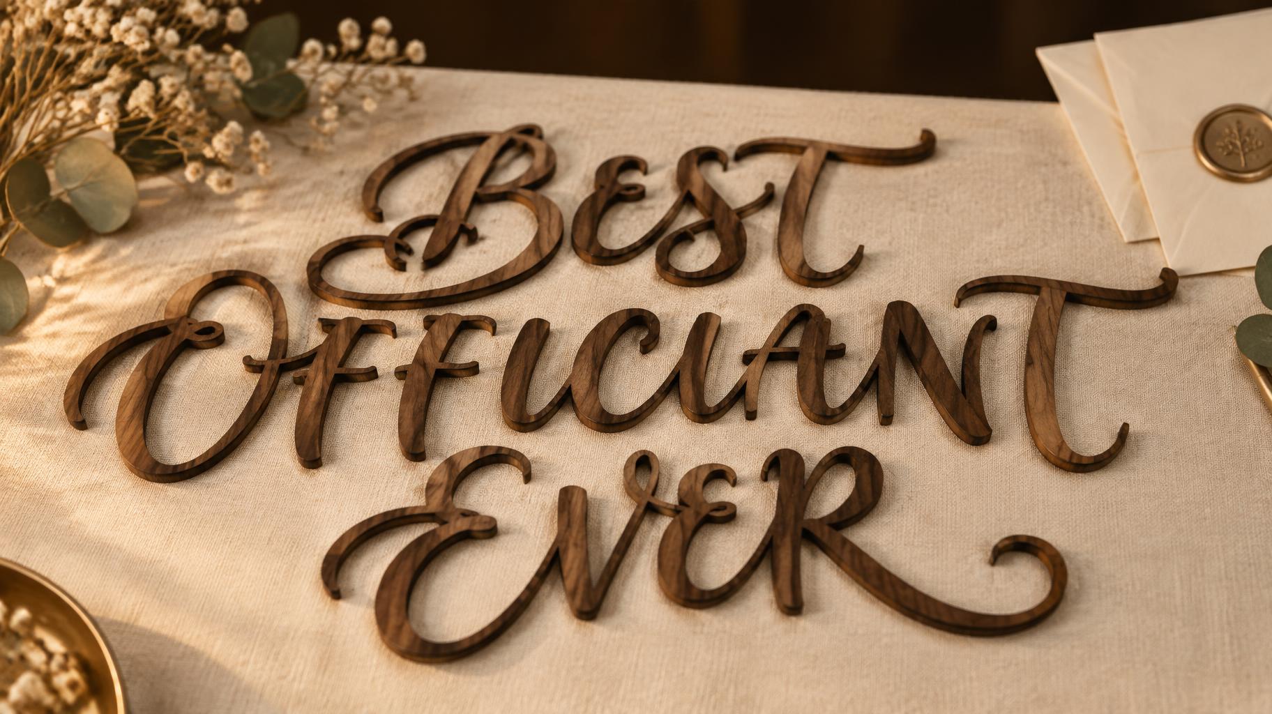 "BEST OFFICIANT EVER" — Laser Cut | AI Text Effect Generator