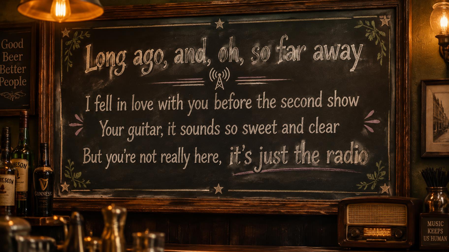"Long ago, and, oh, so far away
I fell in love with you before the second show
Your guitar, it sounds so sweet and clear
But you're not really here, it's just the radio" — Chalk | AI Text Effect Generator