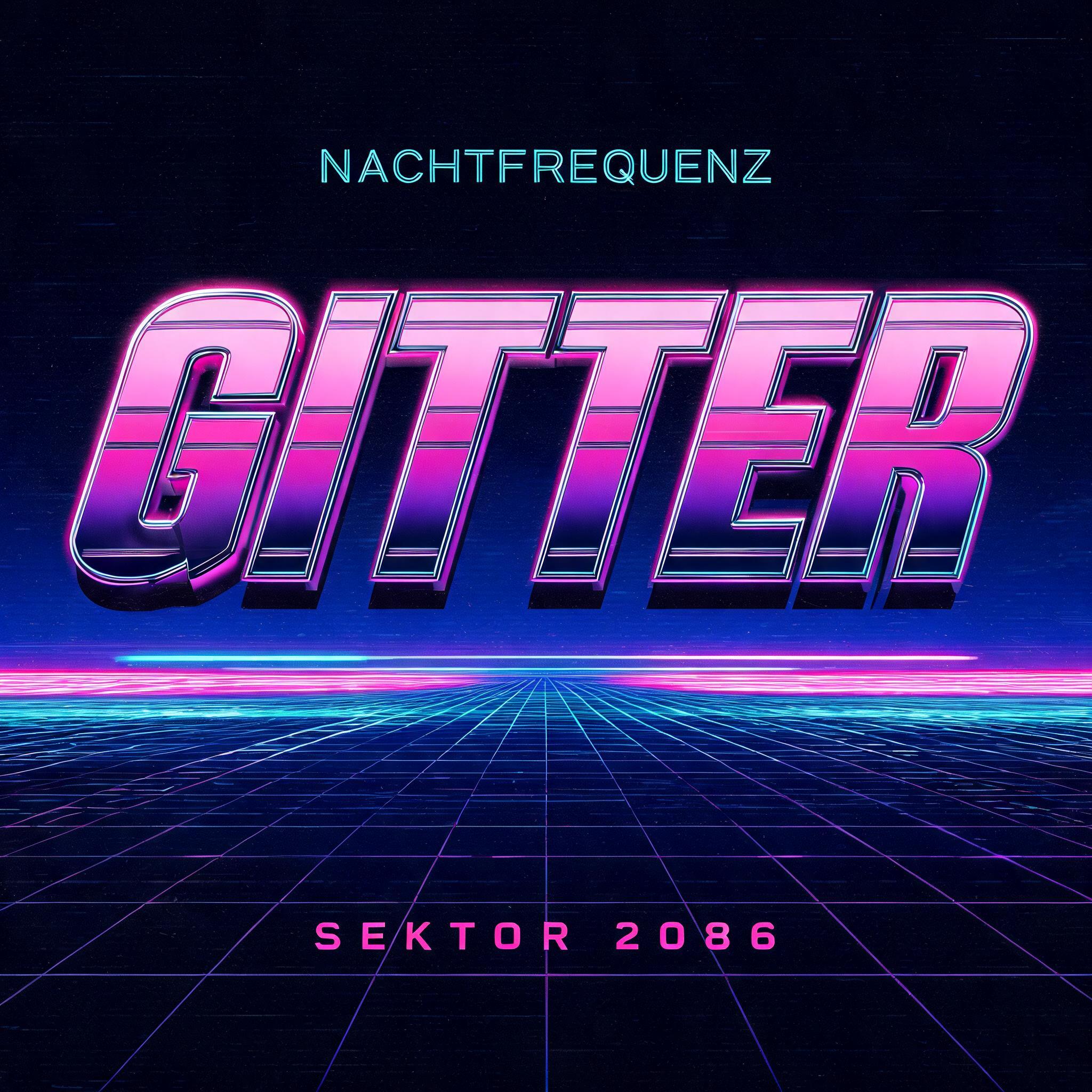 "GITTER
NACHTFREQUENZ
SEKTOR 2086" — Neon 80s | AI Text Effect Generator
