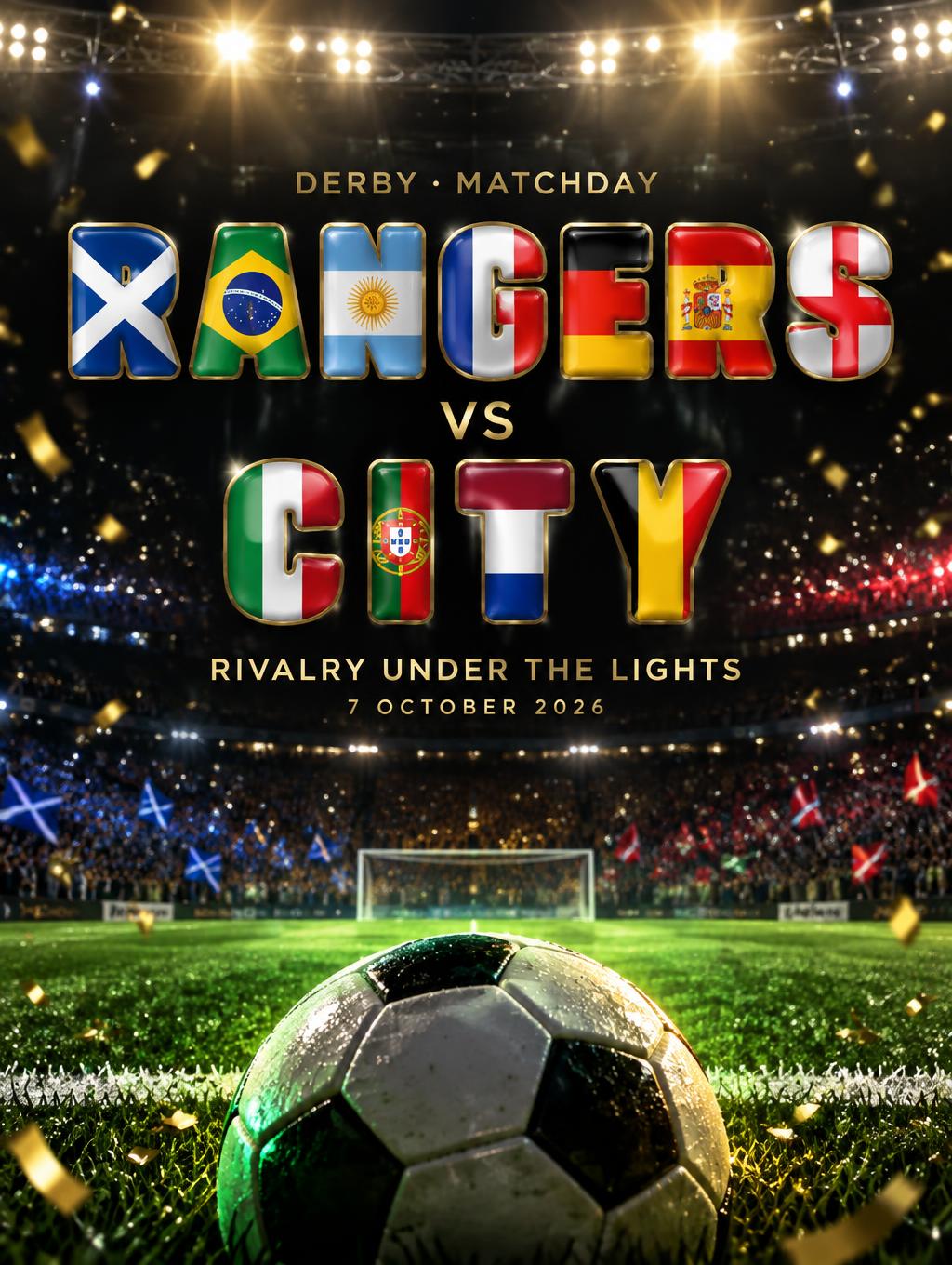 RANGERS
VS
CITY
DERBY · MATCHDAY
RIVALRY UNDER THE LIGHTS
7 OCTOBER 2026