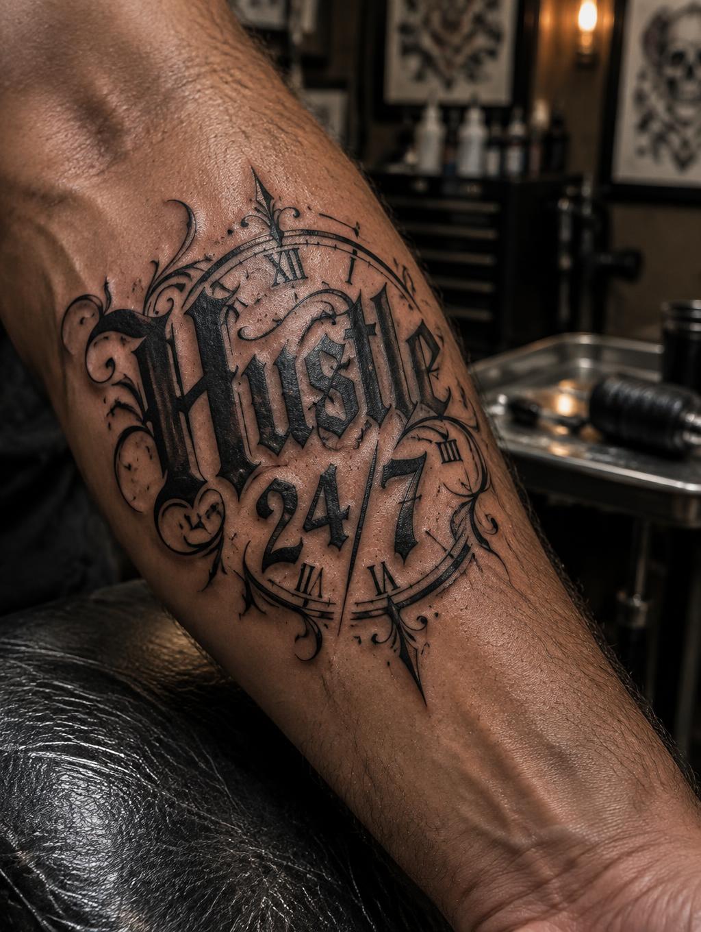 "Hustle 24/7" — Tattoo | AI Text Effect Generator
