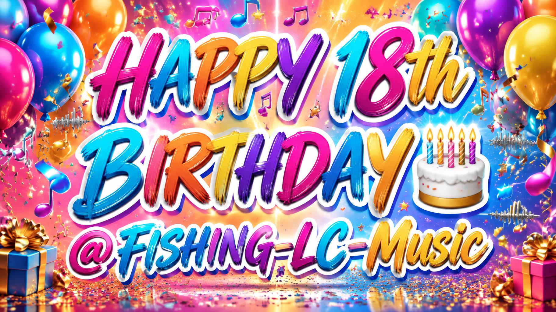 "HAPPY 18th BIRTHDAY 🎂 @FISHING-LC-Music" — Birthday | AI Text Effect Generator