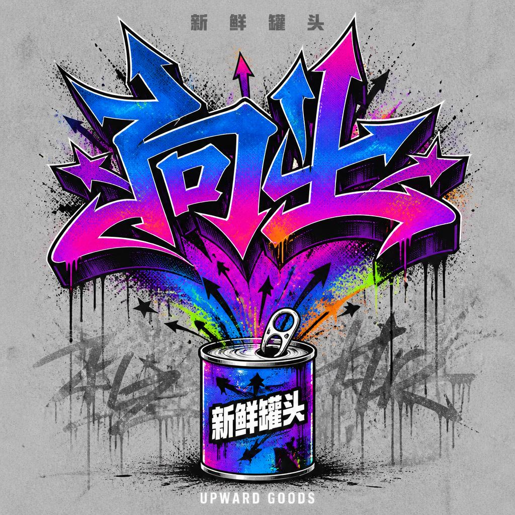"向上
新鲜罐头
UPWARD GOODS" — Graffiti | AI Text Effect Generator