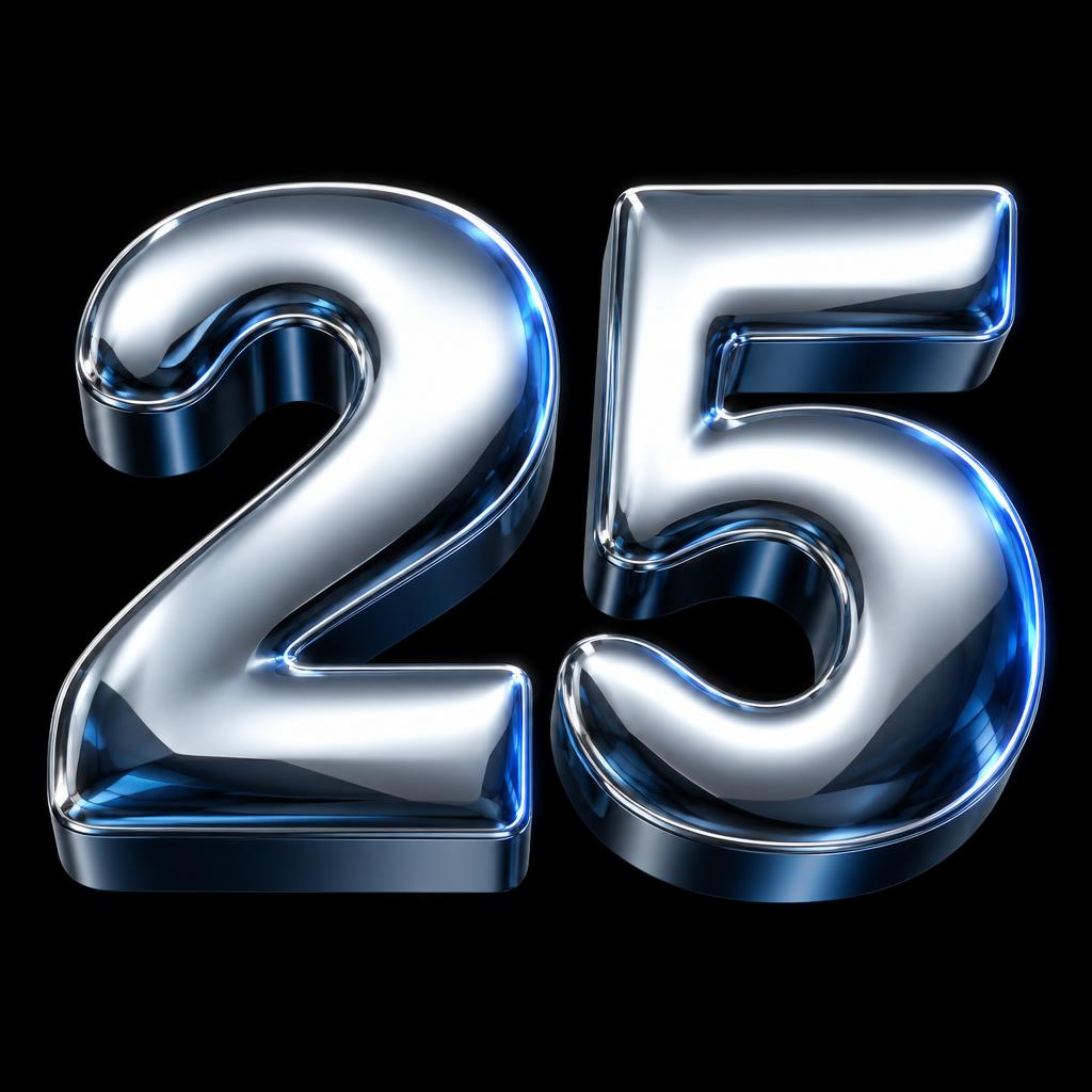 "25" — Chrome Metal 3d | AI Text Effect Generator