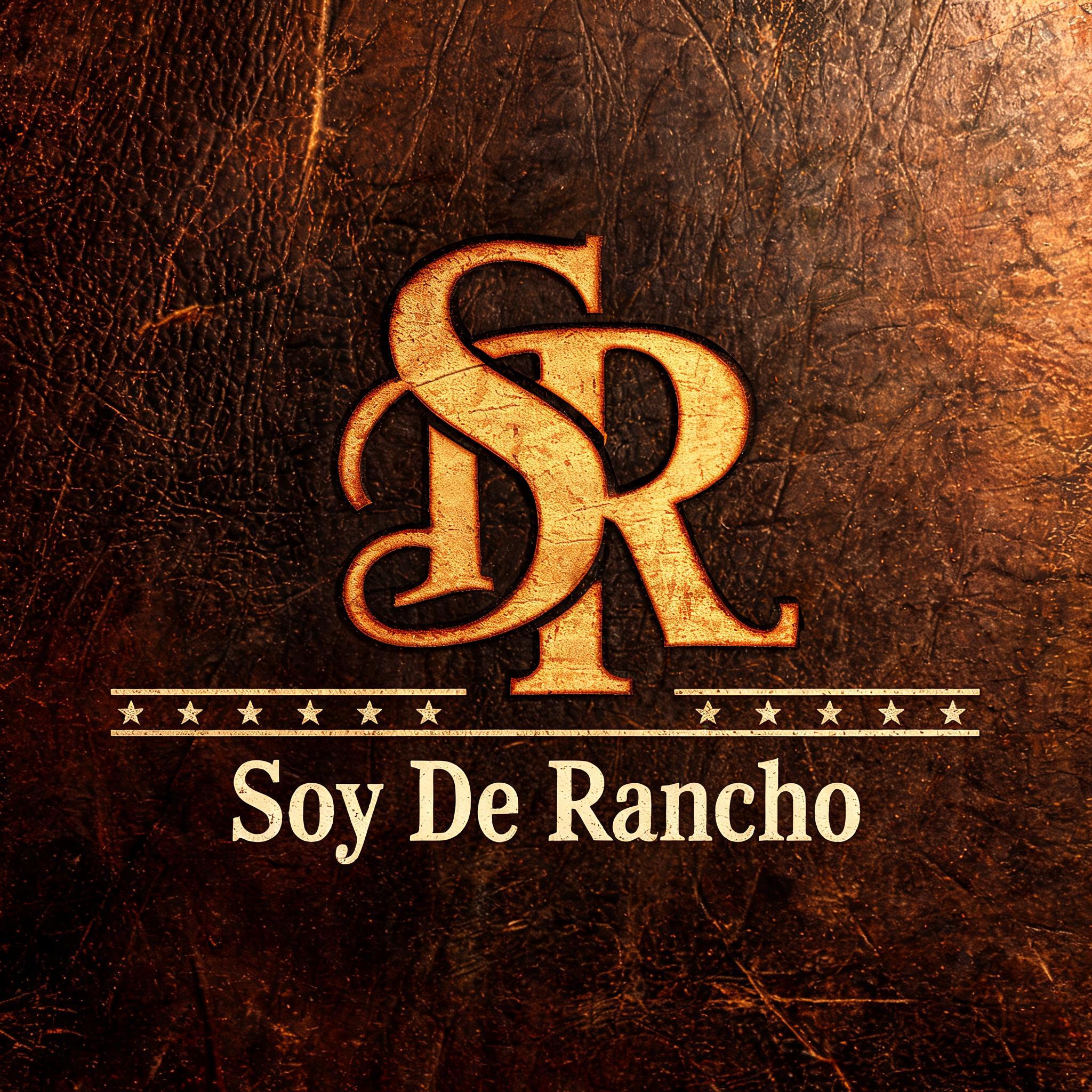 "Una imagen con las iniciales de "Soy De Rancho" traslapadas entre si y abajo de ellas la frase completa" — Western text effect