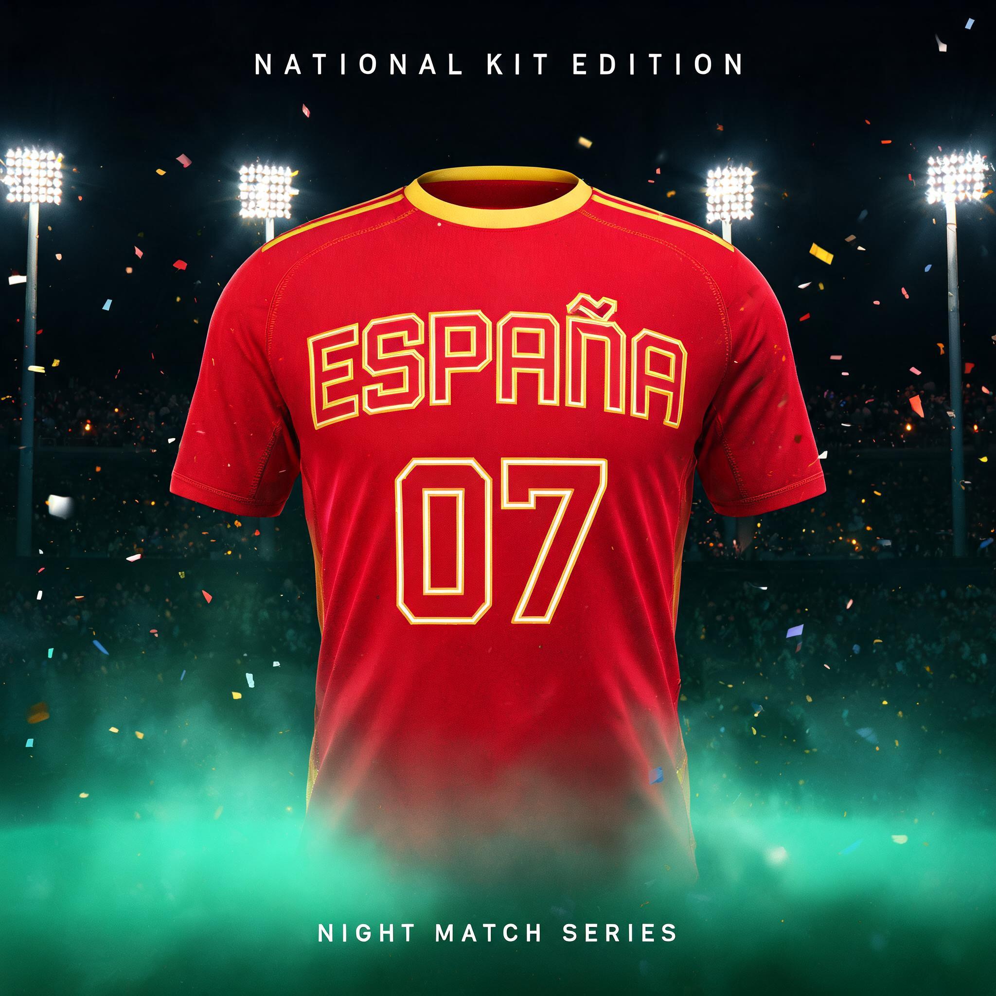 "ESPAÑA
07
NATIONAL KIT EDITION
NIGHT MATCH SERIES" — Sports Football | AI Text Effect Generator