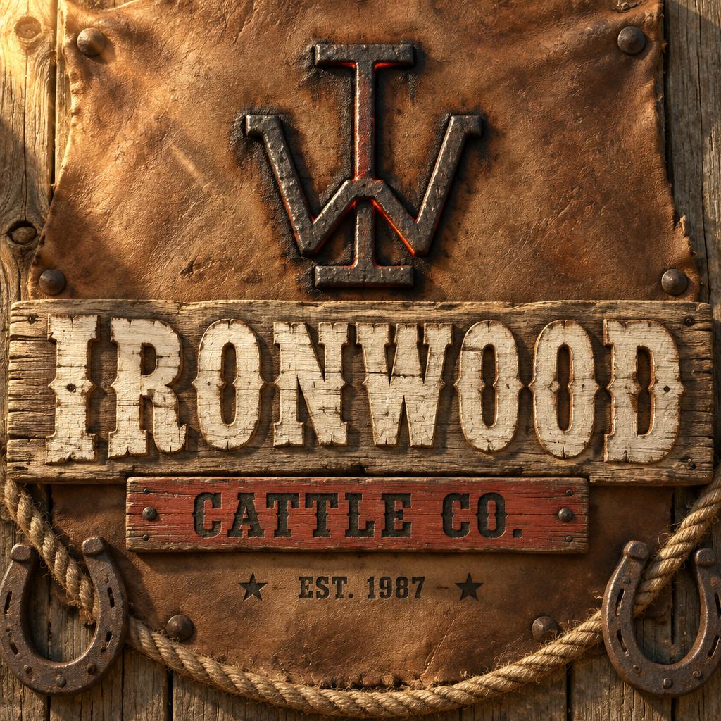 "IRONWOOD
CATTLE CO.
EST. 1987" — Western | AI Text Effect Generator