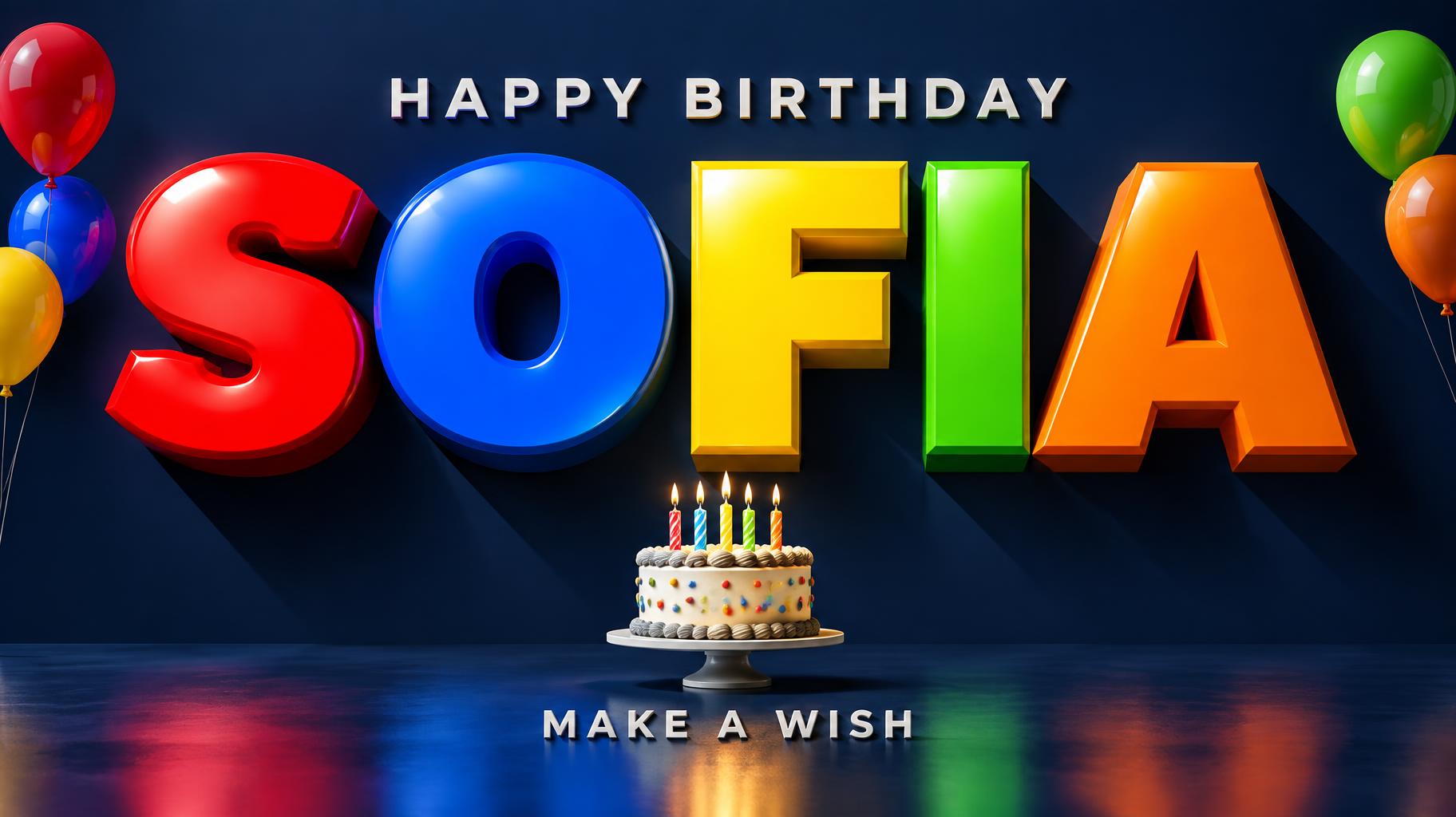 "SOFIA
HAPPY BIRTHDAY
MAKE A WISH" — 3d Bold | AI Text Effect Generator