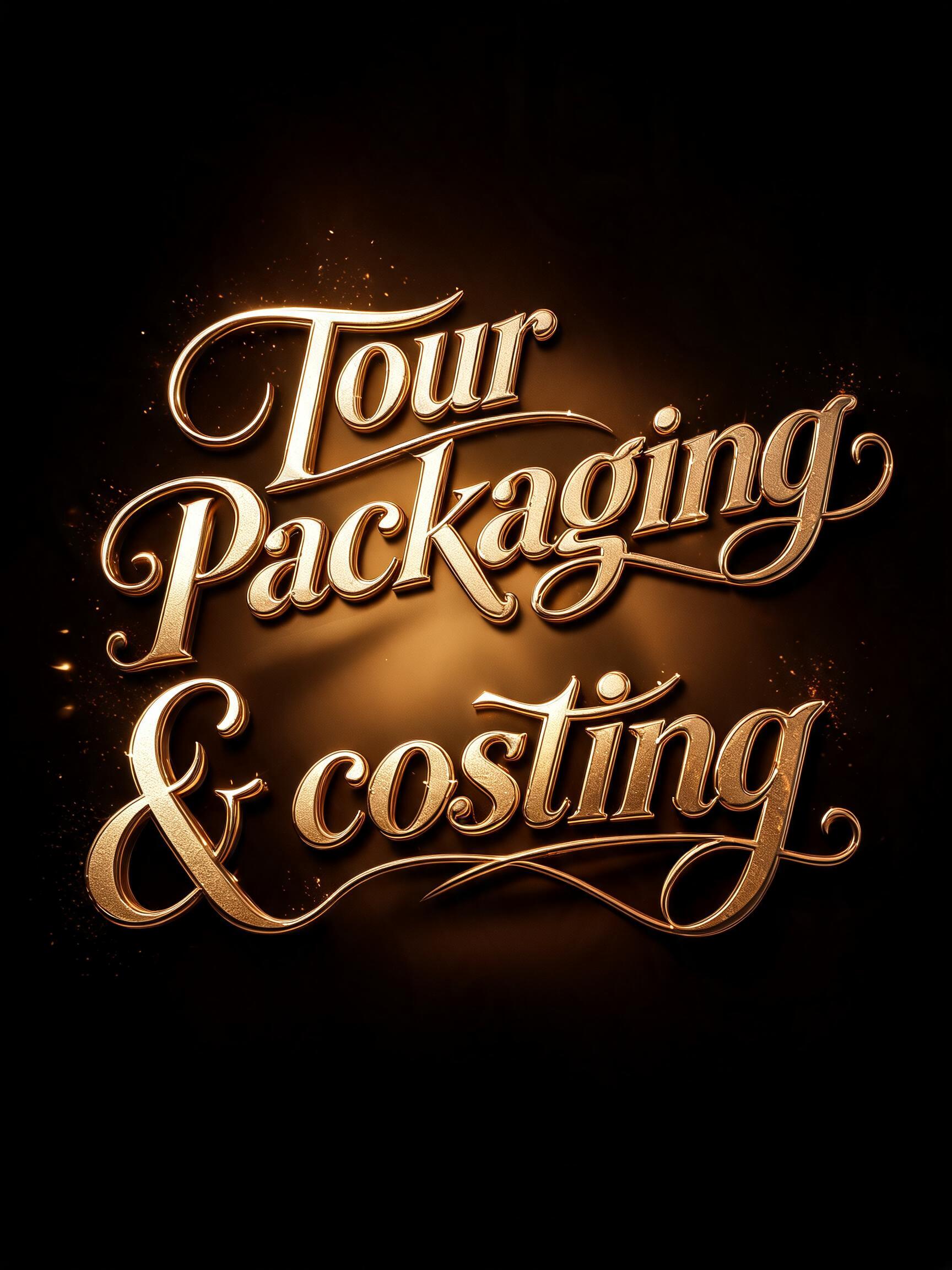 "Tour Packaging 
& costing" — 3d Bold Gold | AI Text Effect Generator