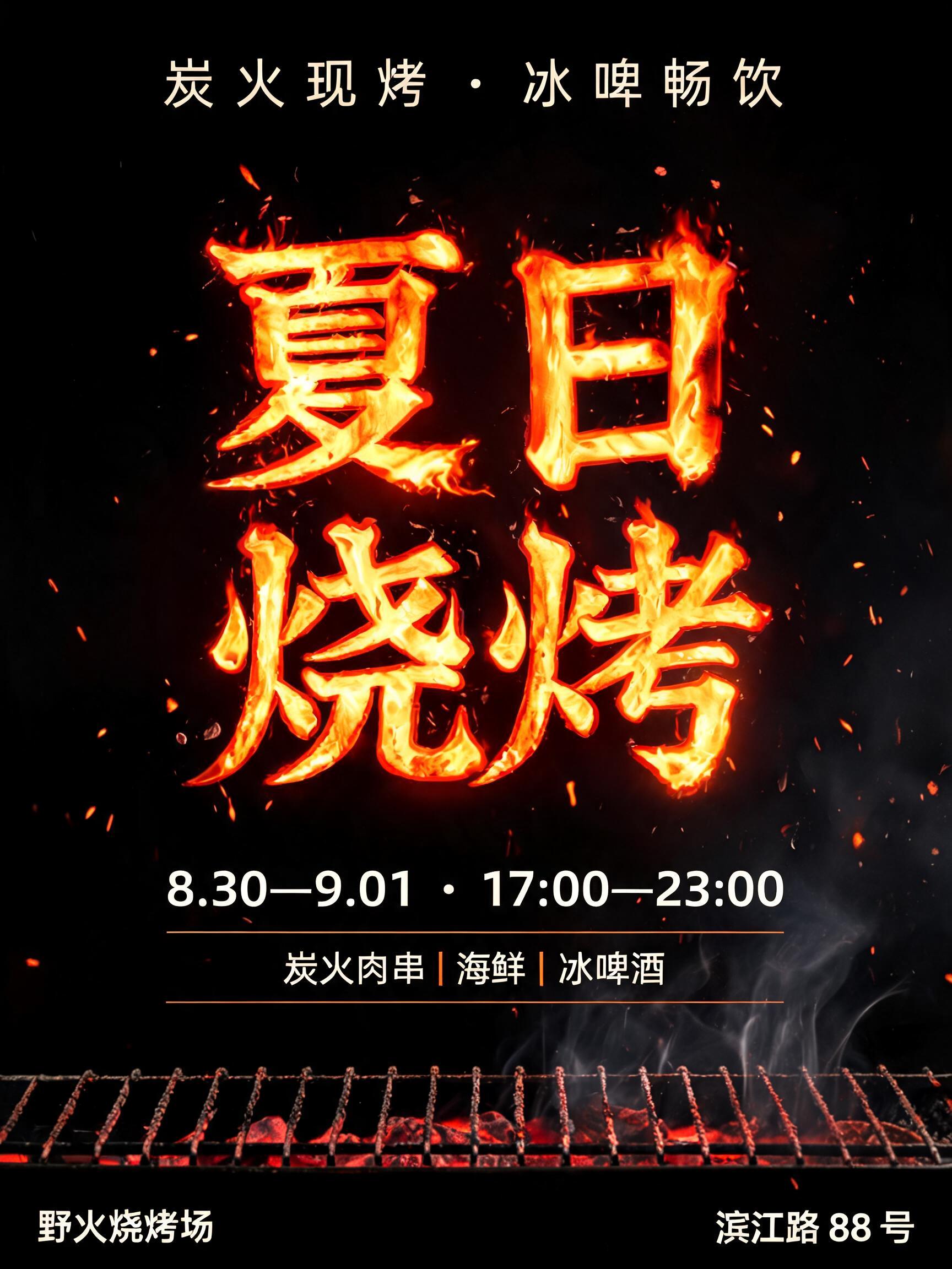 "做一组火焰缠绕的字「夏日烧烤」，放我们的传单" — Fire Smoke | AI Text Effect Generator