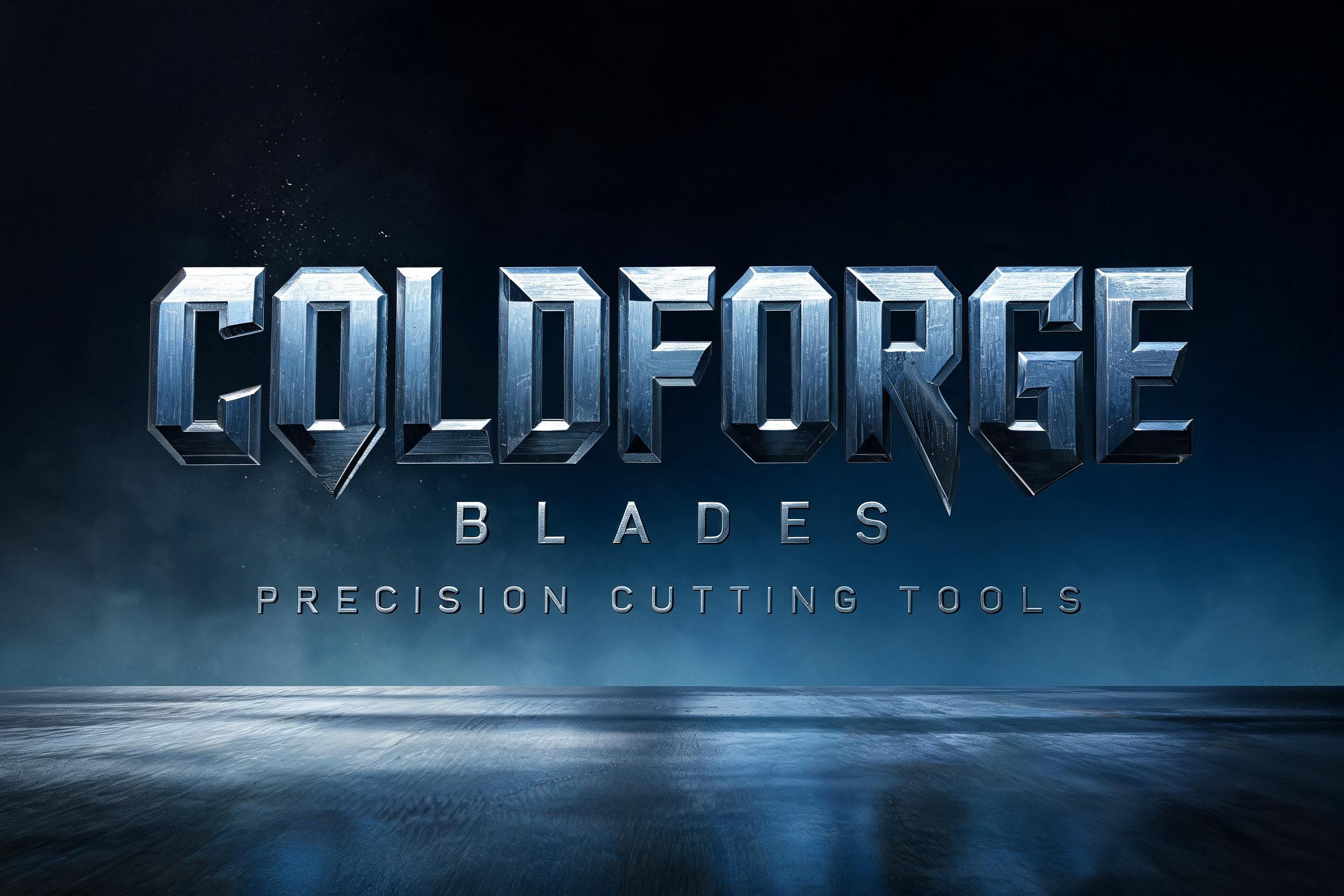 "COLDFORGE
BLADES
PRECISION CUTTING TOOLS" — Metallic | AI Text Effect Generator