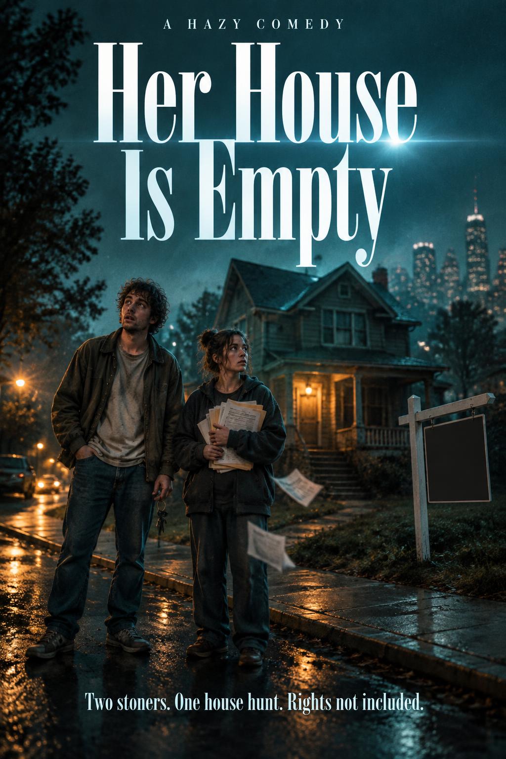 "Her House Is Empty
Two stoners. One house hunt. Rights not included.
A HAZY COMEDY" — Cinematic Netflix | AI Text Effect Generator