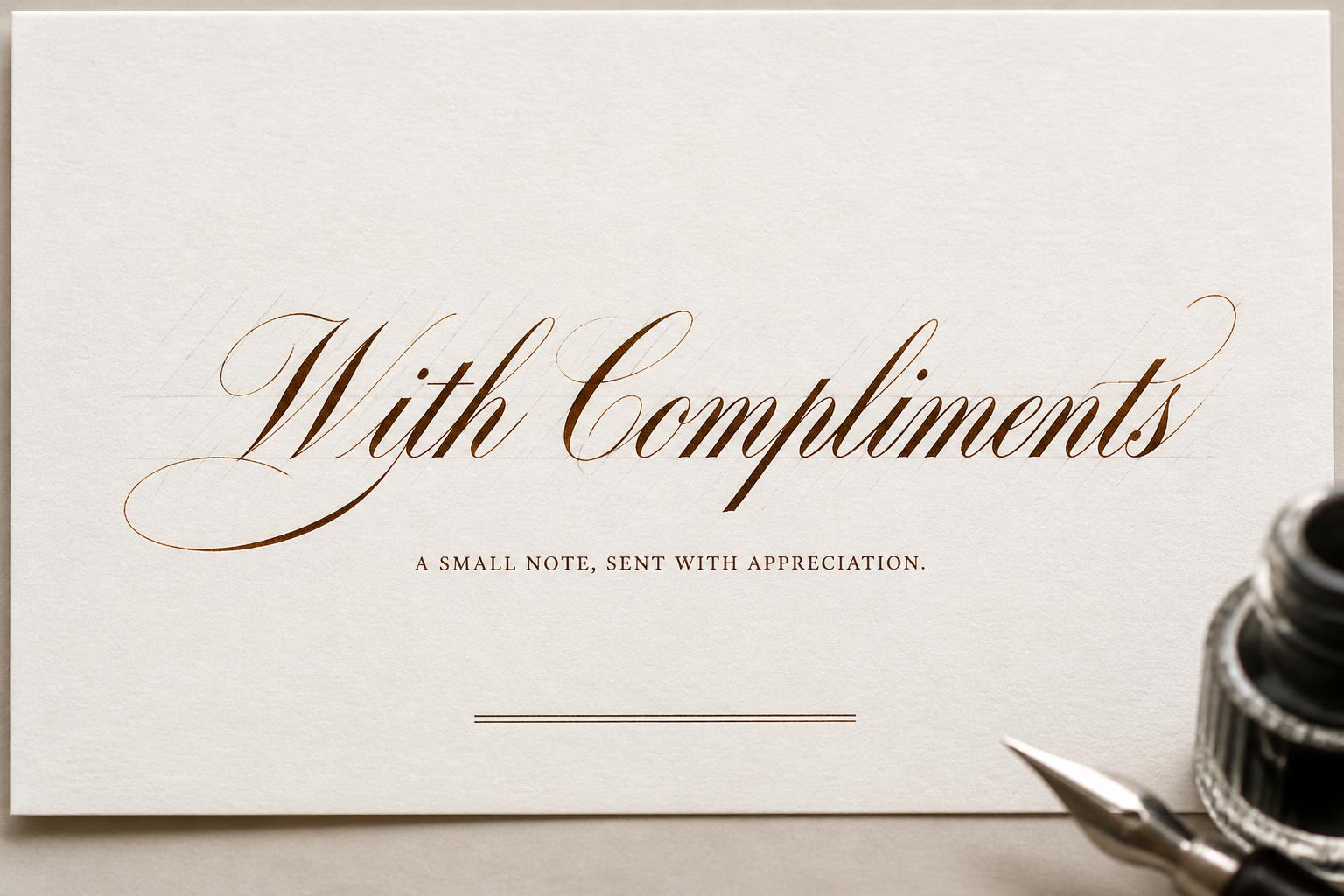 "With Compliments
A small note, sent with appreciation." — Cursive Calligraphy | AI Text Effect Generator