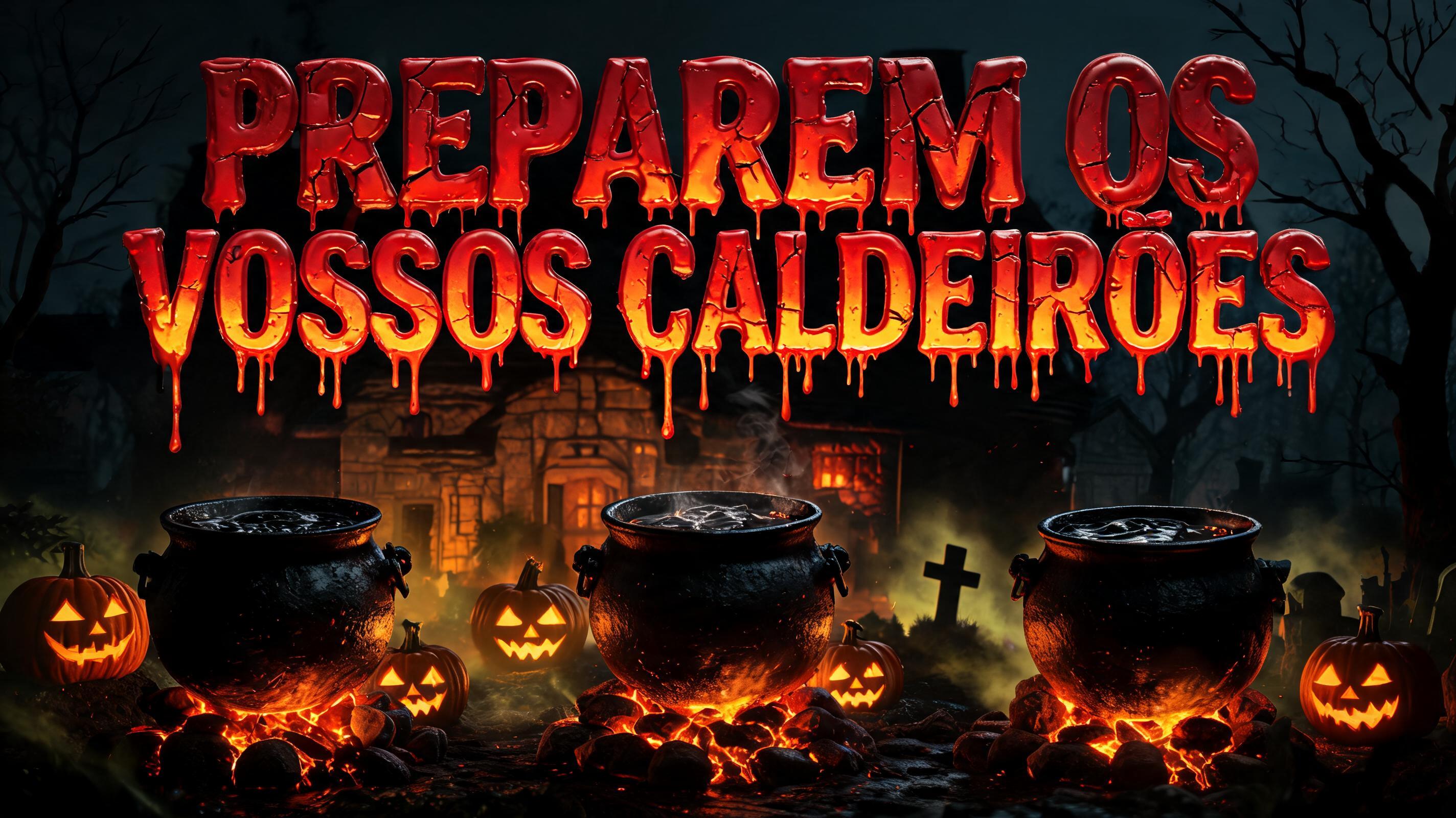 "PREPAREM OS VOSSOS CALDEIRÕES" — Horror text effect