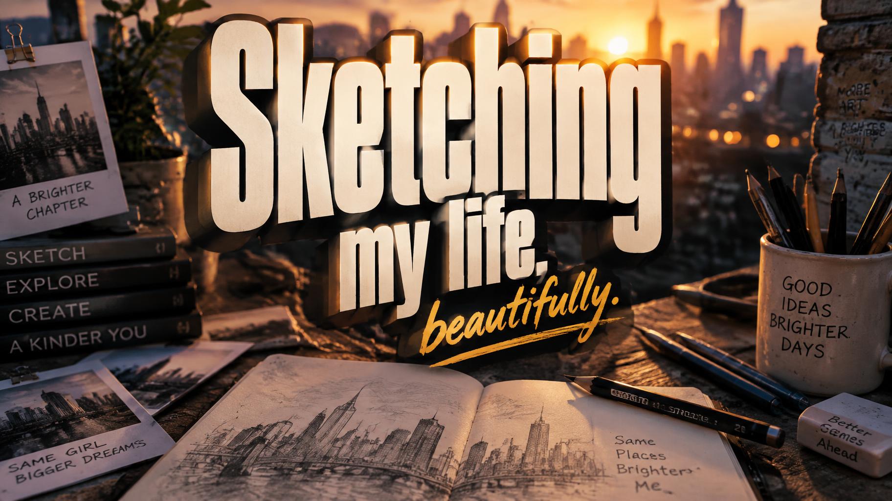 "Sketching my life, beautifully." — Cinematic Youtube Creator | AI Text Effect Generator