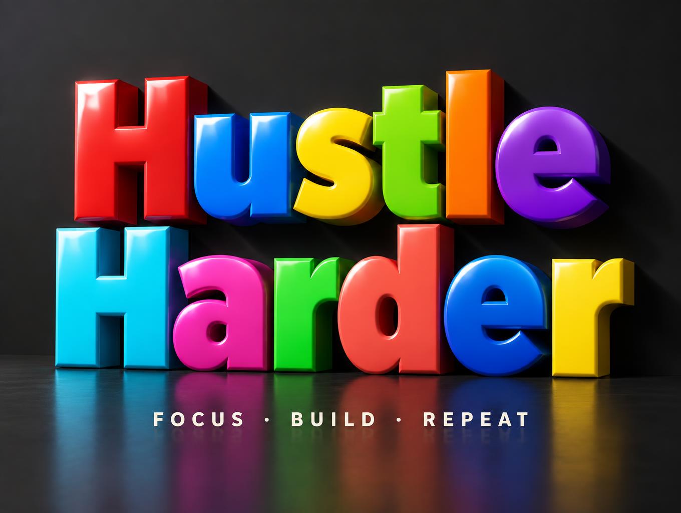 "Hustle
Harder
FOCUS · BUILD · REPEAT" — 3d Bold | AI Text Effect Generator