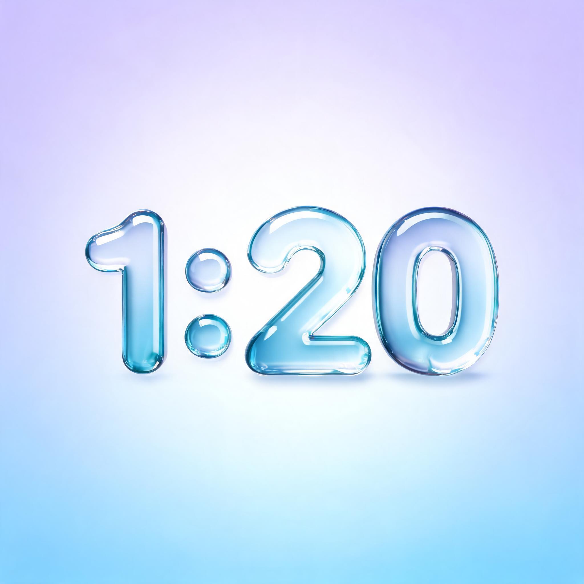 "1:20" — Glass Liquid | AI Text Effect Generator