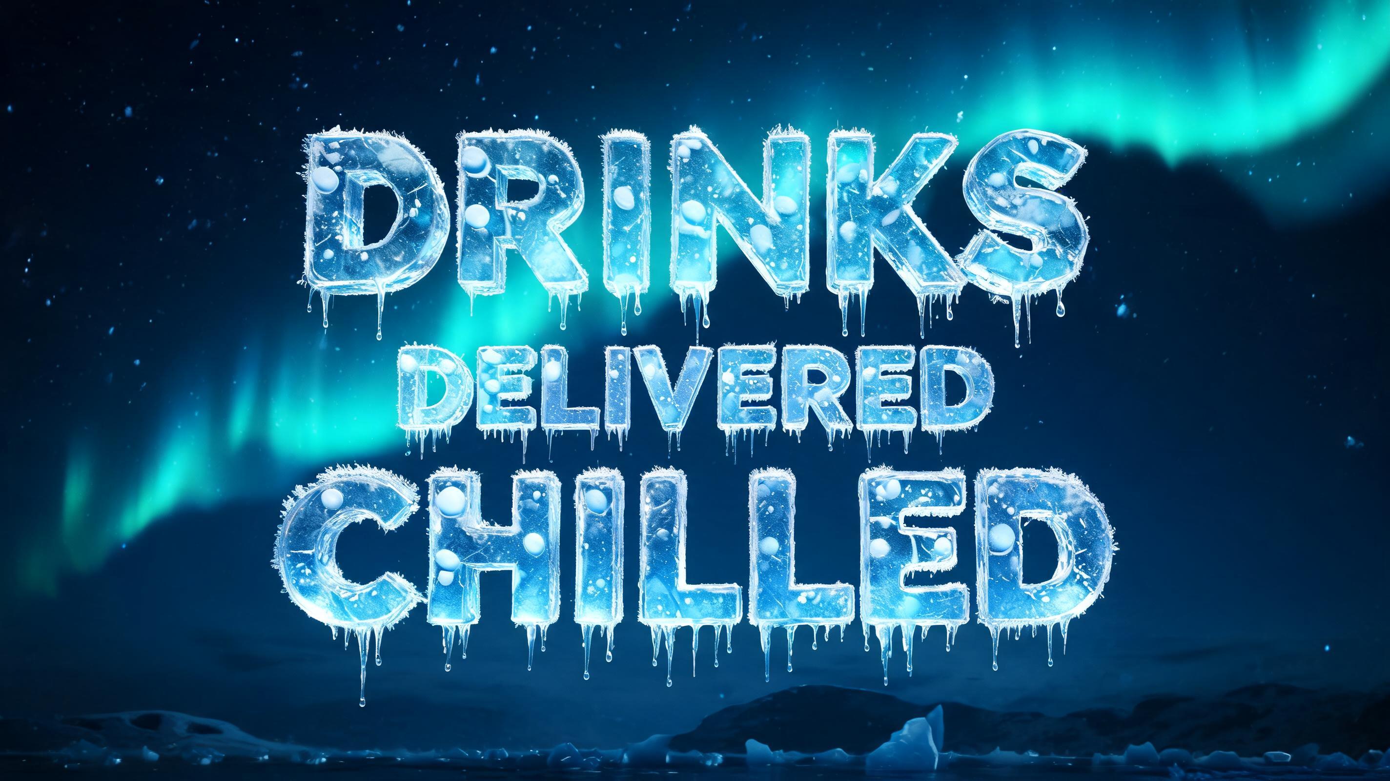 "Drinks delivered chilled" — Glass Frozen | AI Text Effect Generator