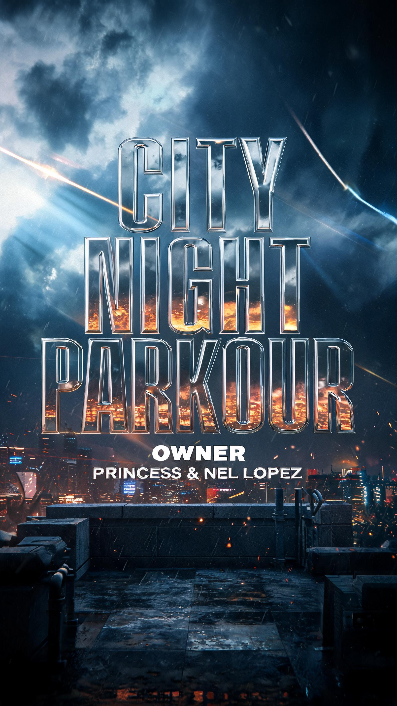 "City nigth parkour
Owner Princess & Nel Lopez" — Cinematic Blockbuster | AI Text Effect Generator