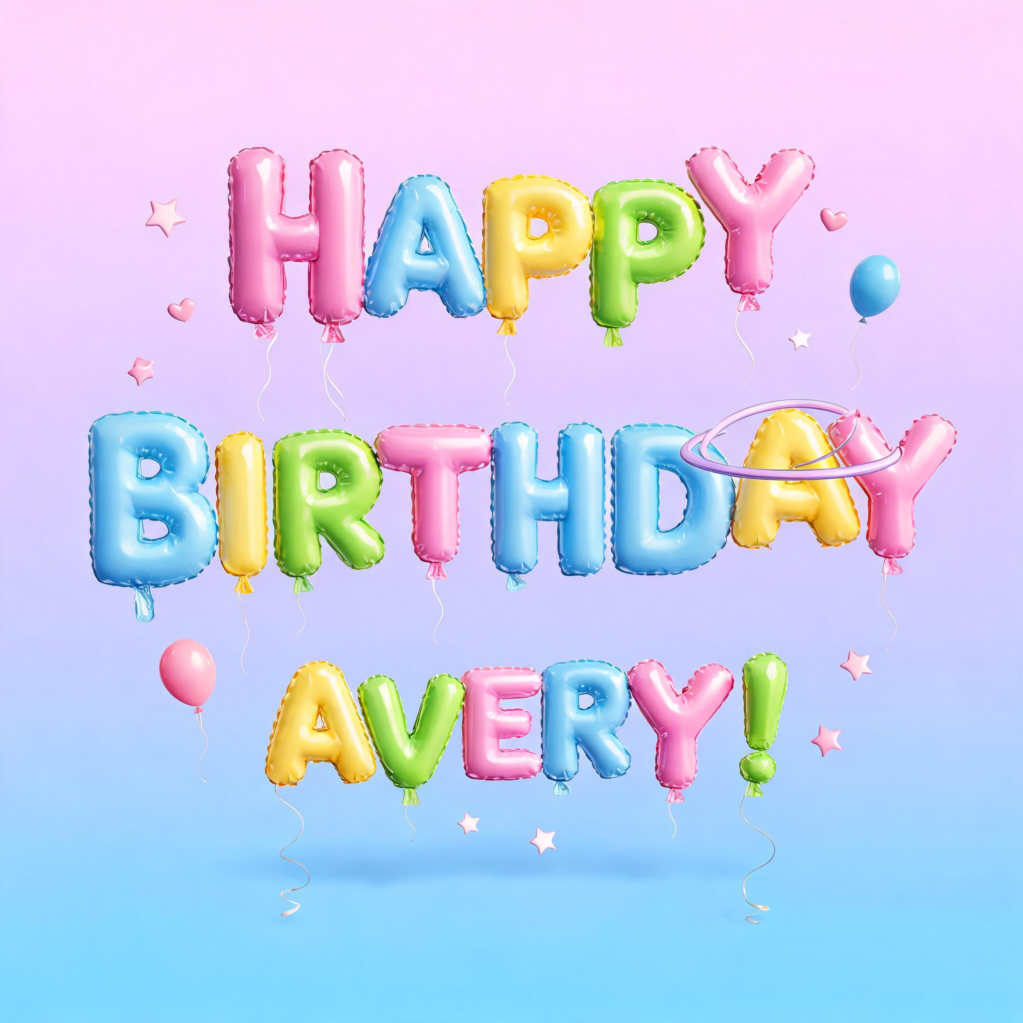 "Happy Birthday Avery!" — Y2k Bubbly | AI Text Effect Generator
