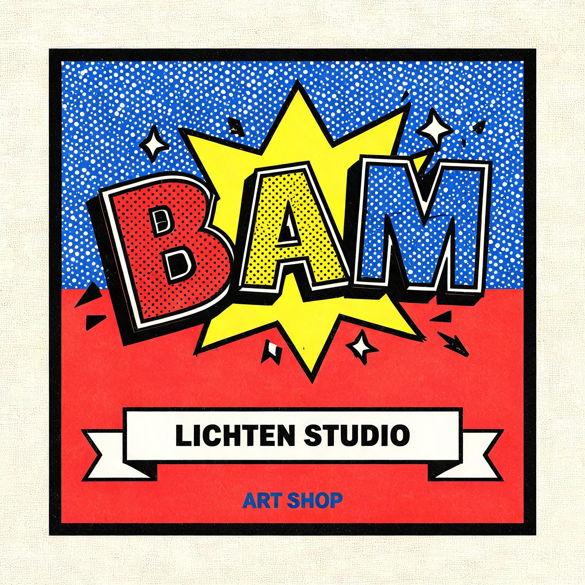 "I want a tote bag print that says BAM for my art shop Lichten Studio" — Pop Art | AI Text Effect Generator