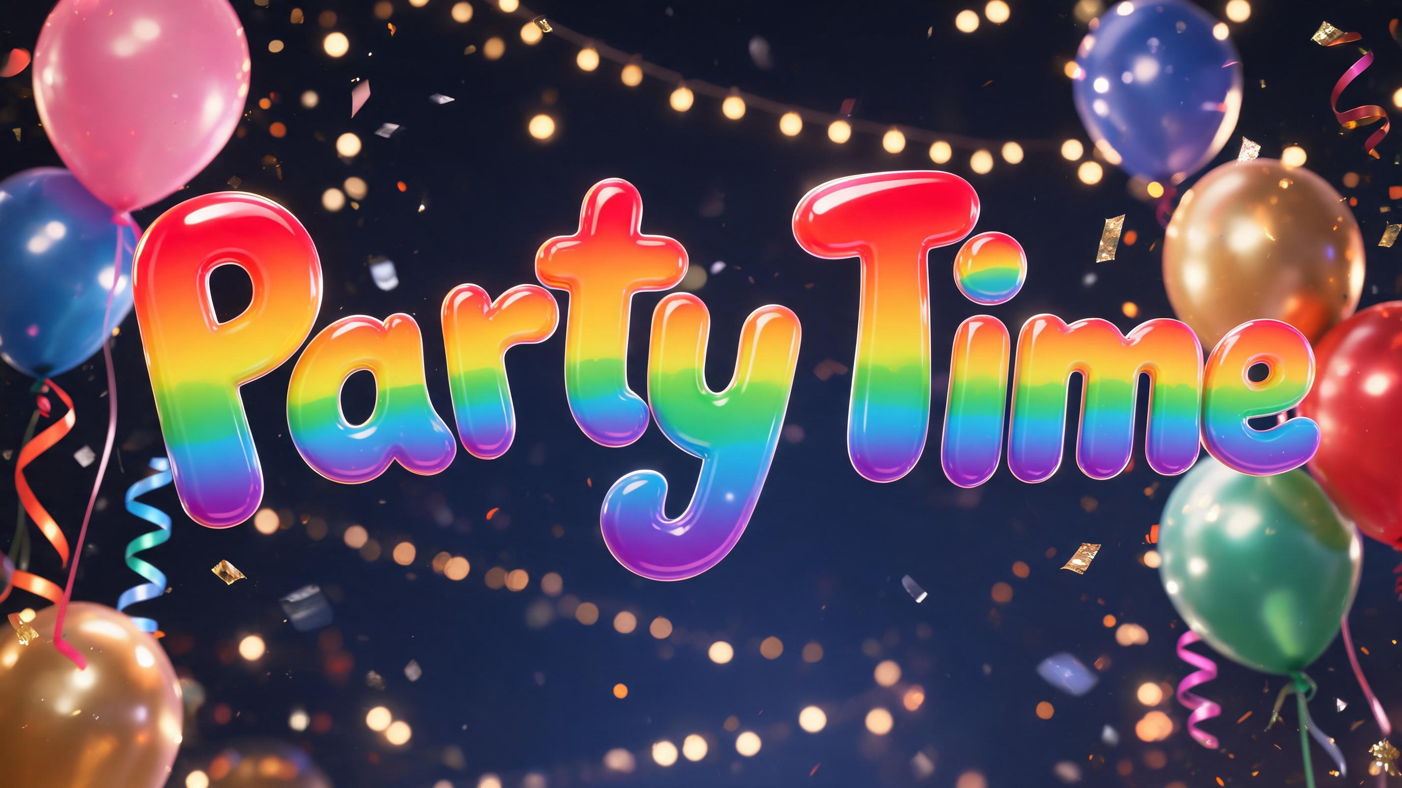 "Party Time" — Rainbow text effect