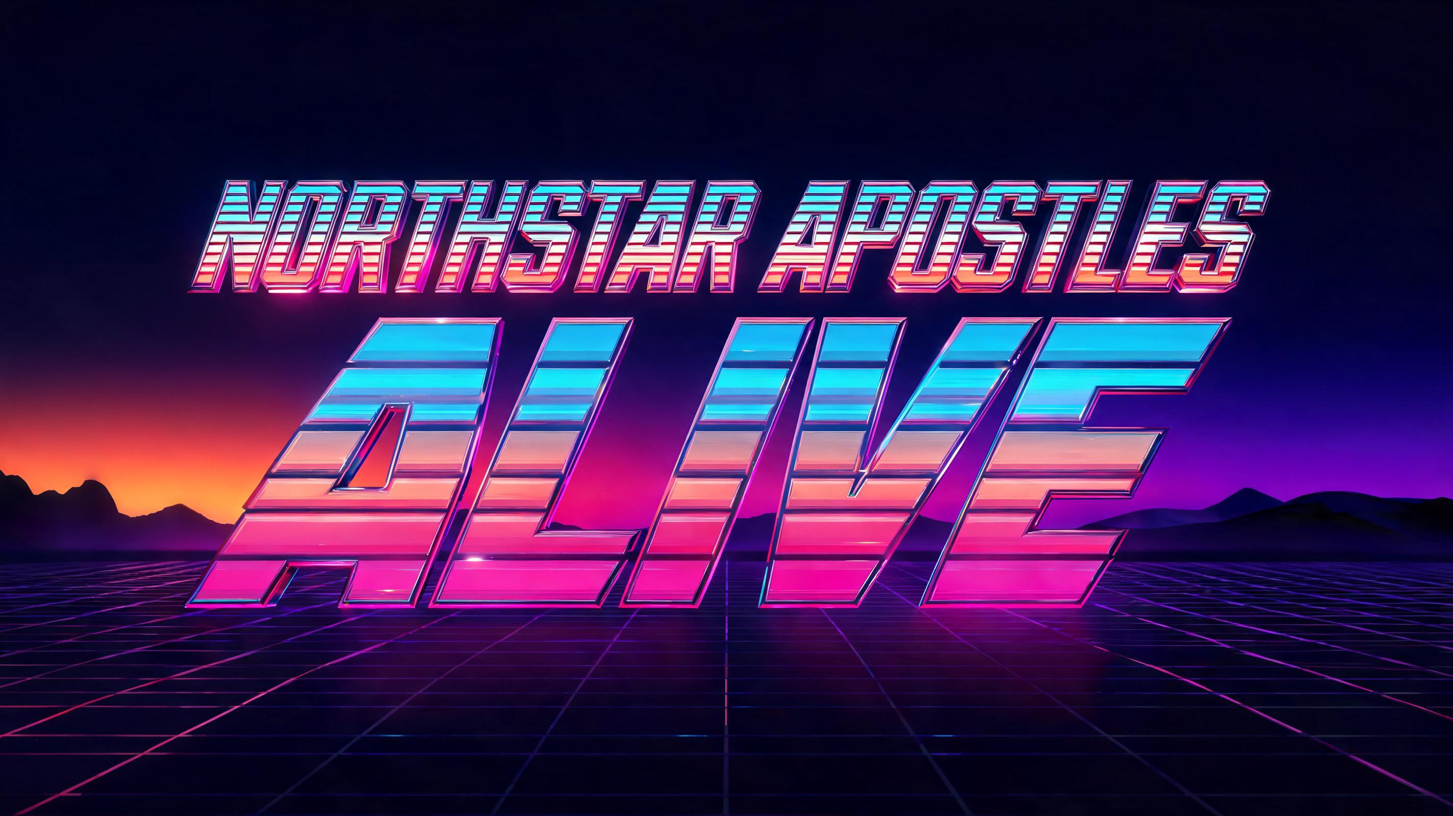 "NORTHSTAR APOSTLES 
               ALIVE" — 3d Bold Neon text effect