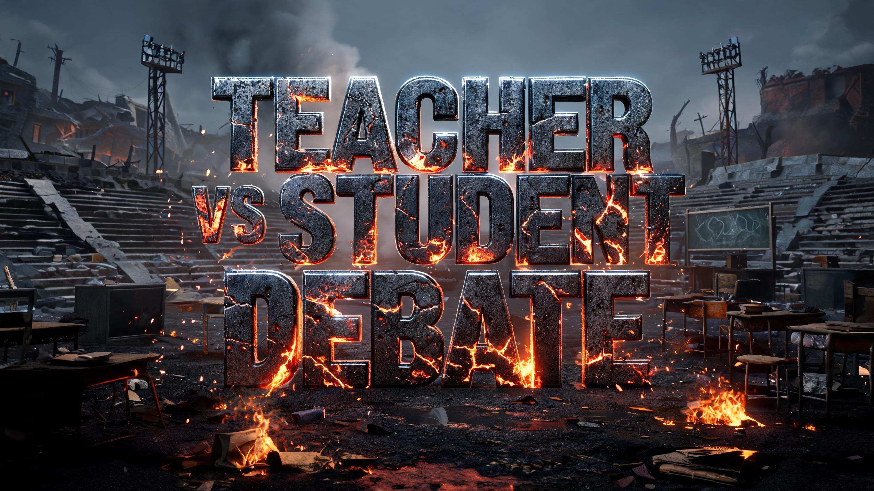 "Teacher vs Student Debate" — Post Apocalyptic text effect
