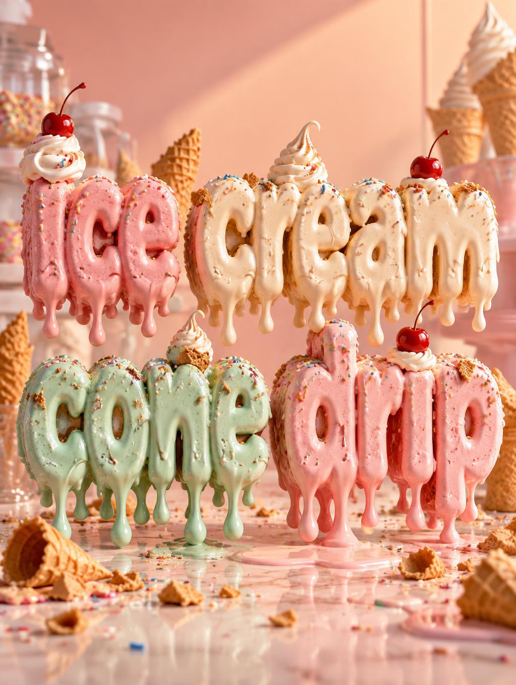 "ice cream cone drip" — Drip Font Ice text effect
