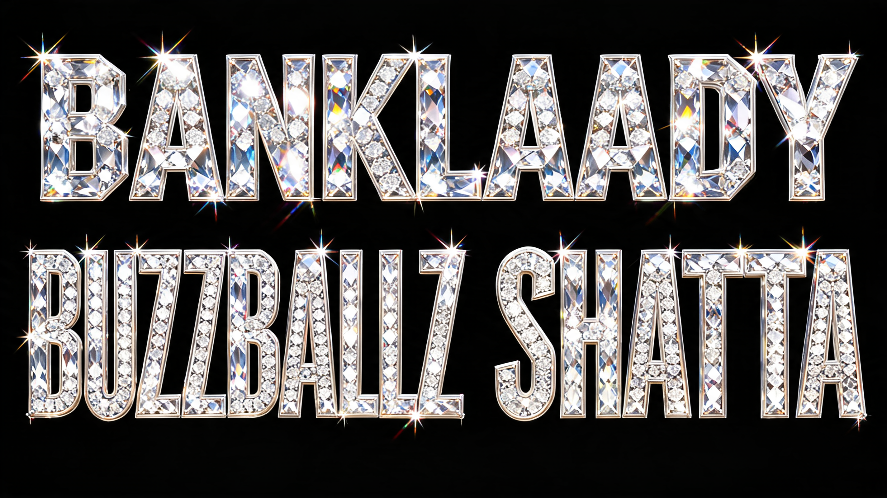 "BANKLAADY 
BUZZBALLZ SHATTA" — Glass Crystal text effect