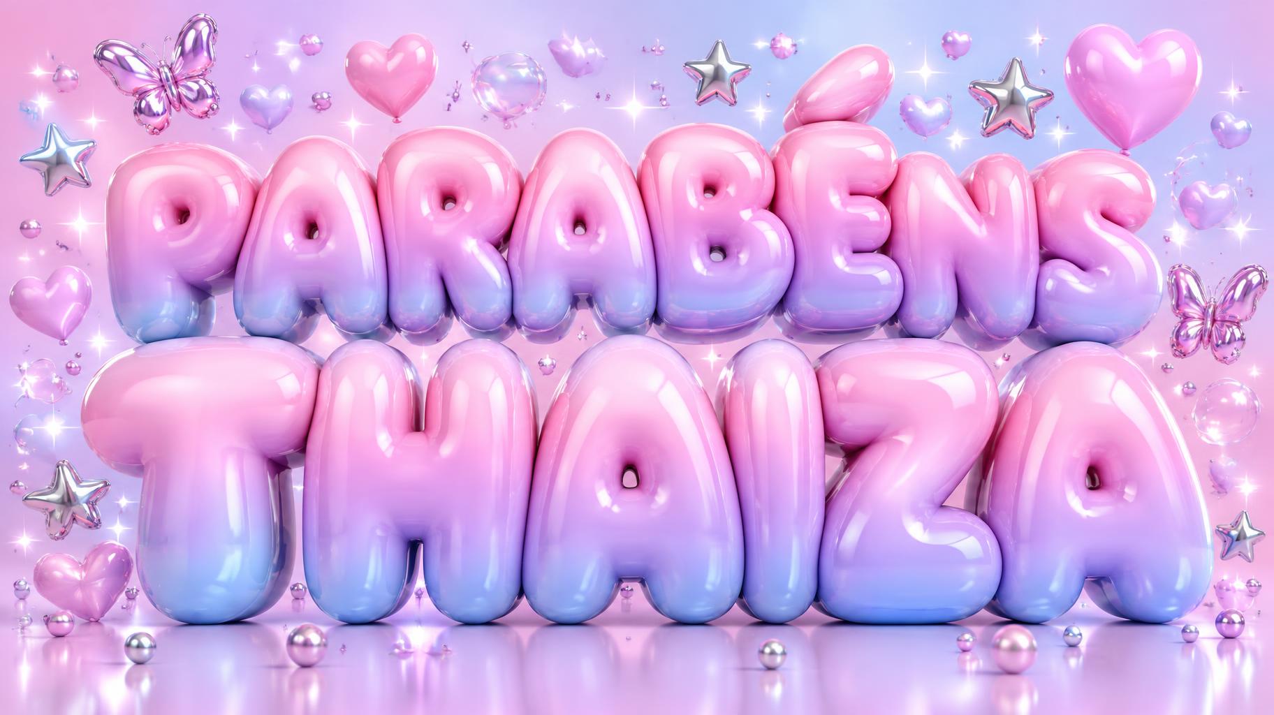 "PARABÉNS THAIZA" — Y2k Bubbly | AI Text Effect Generator