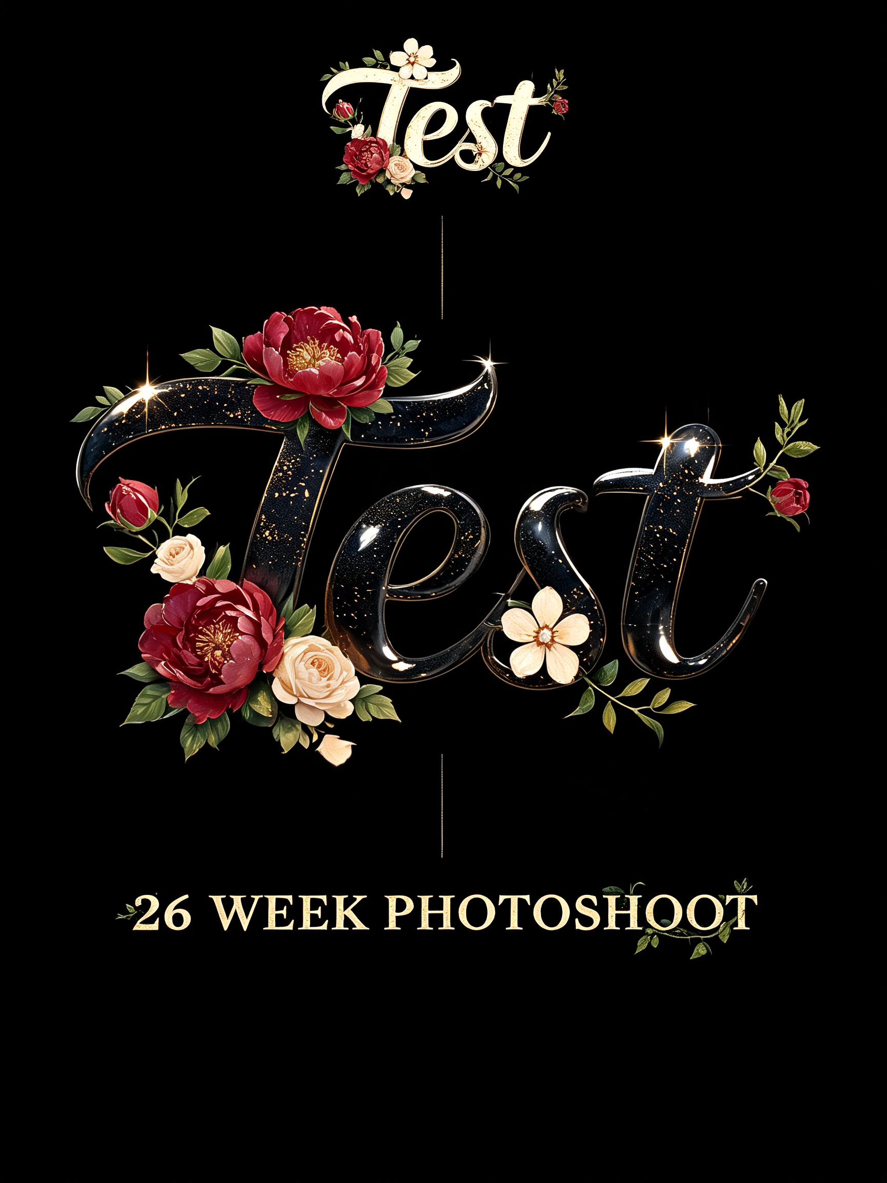 "Test
Test
26 Week Photoshoot" — Floral | AI Text Effect Generator