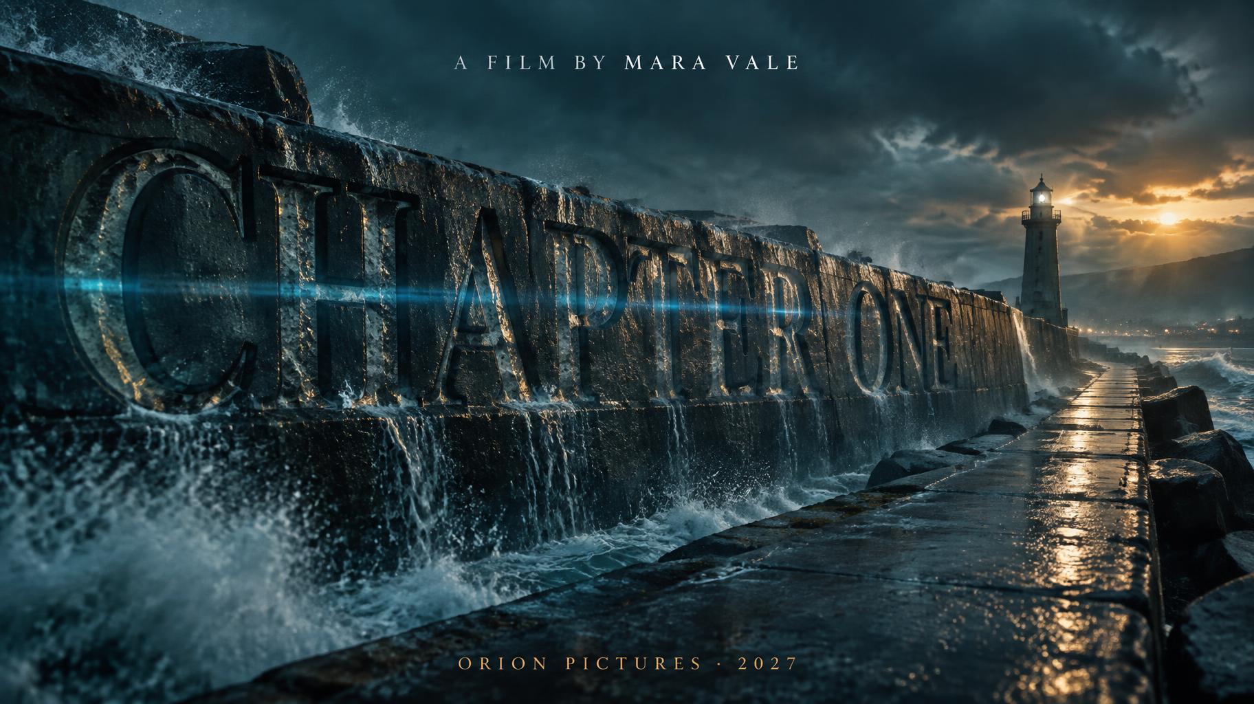 "CHAPTER ONE
A FILM BY MARA VALE
ORION PICTURES · 2027" — Cinematic Netflix | AI Text Effect Generator