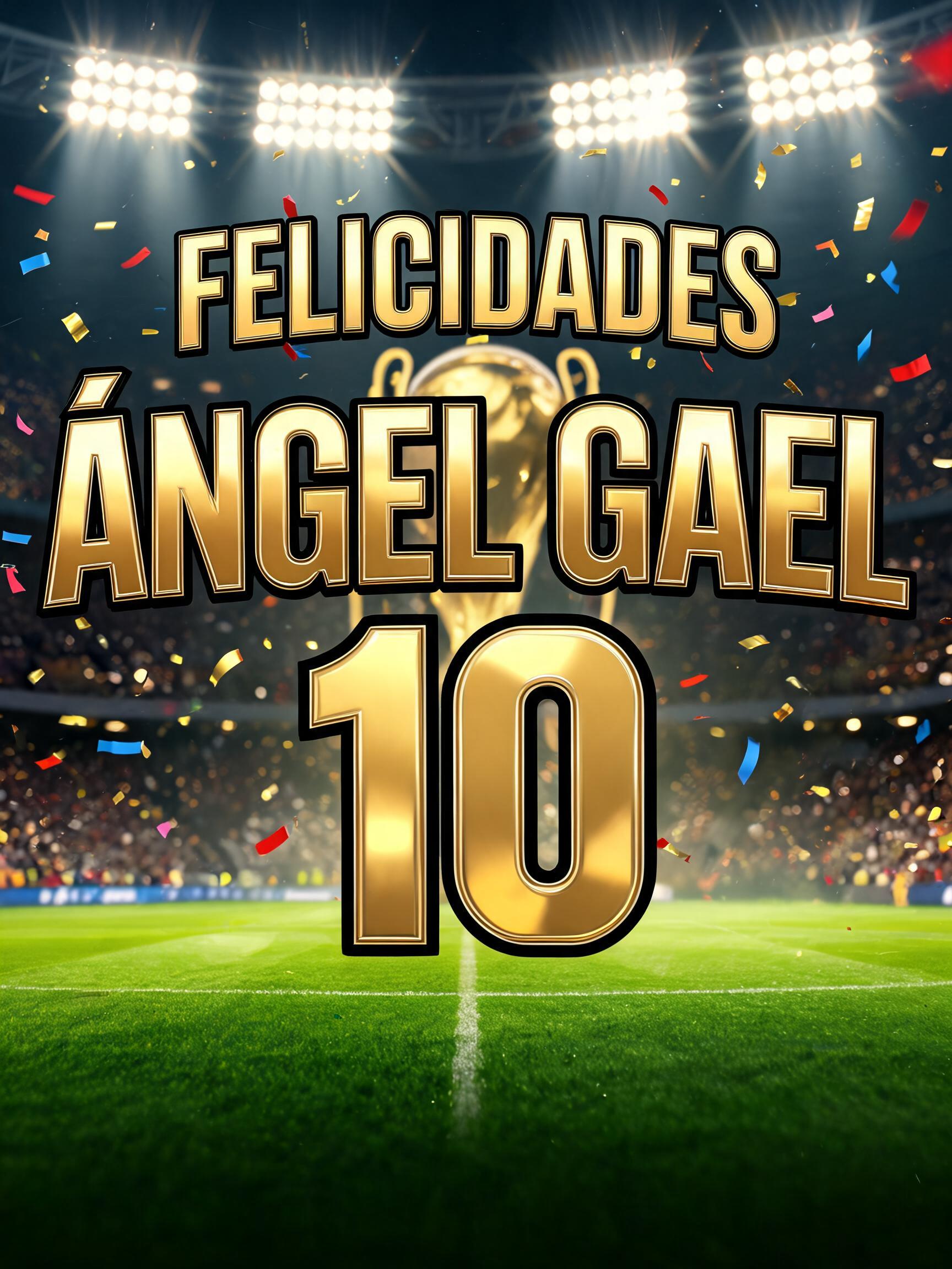 "FELICIDADES
ÀNGEL GAEL 
        10" — Sports Football | AI Text Effect Generator