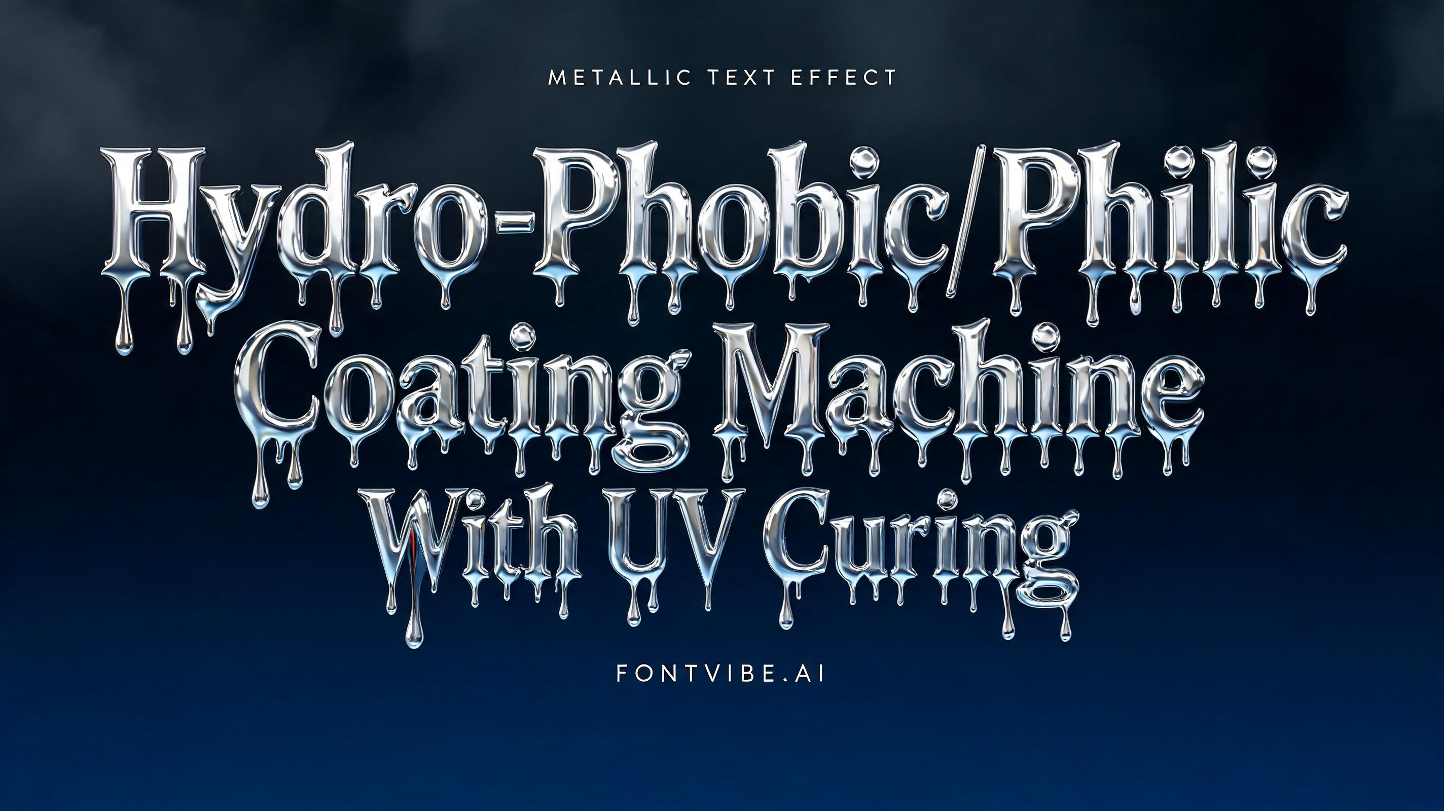 "Hydro-Phobic/Philic Coating Machine 
With UV Curing" — Metallic | AI Text Effect Generator