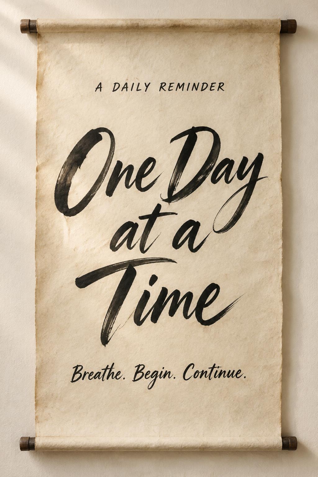 "A DAILY REMINDER
One Day at a Time
Breathe. Begin. Continue." — Brush Stroke | AI Text Effect Generator