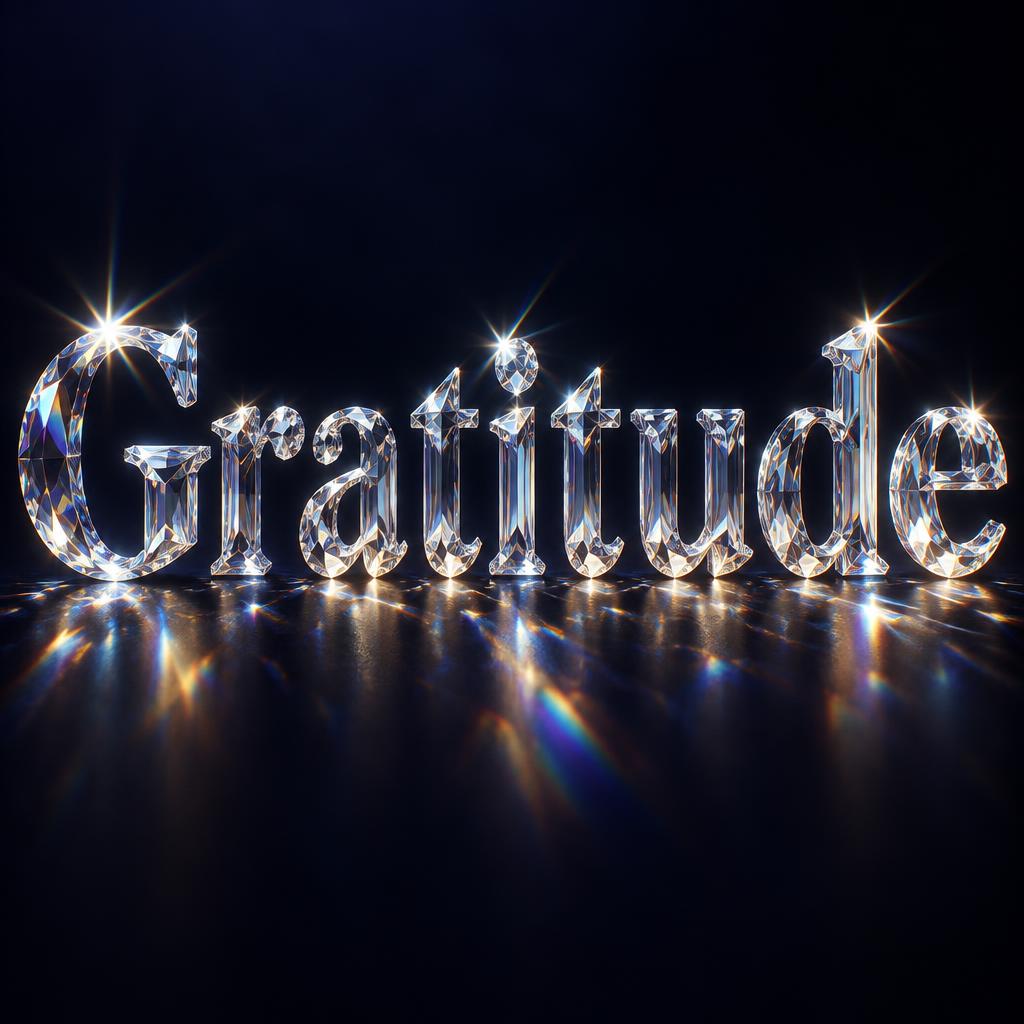 "Gratitude" — Glass Crystal | AI Text Effect Generator