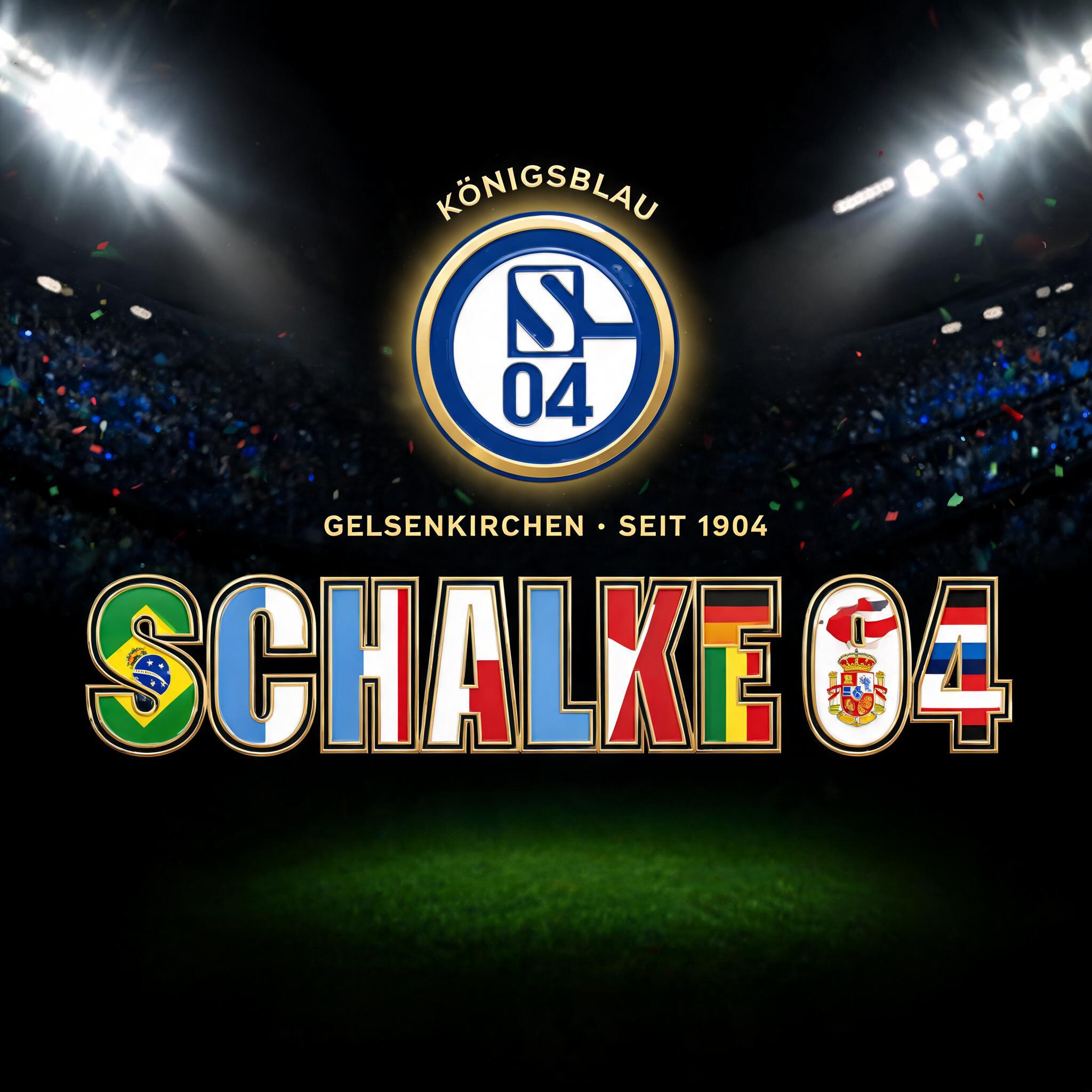 "SCHALKE 04
KÖNIGSBLAU
GELSENKIRCHEN · SEIT 1904" — Sports Football | AI Text Effect Generator