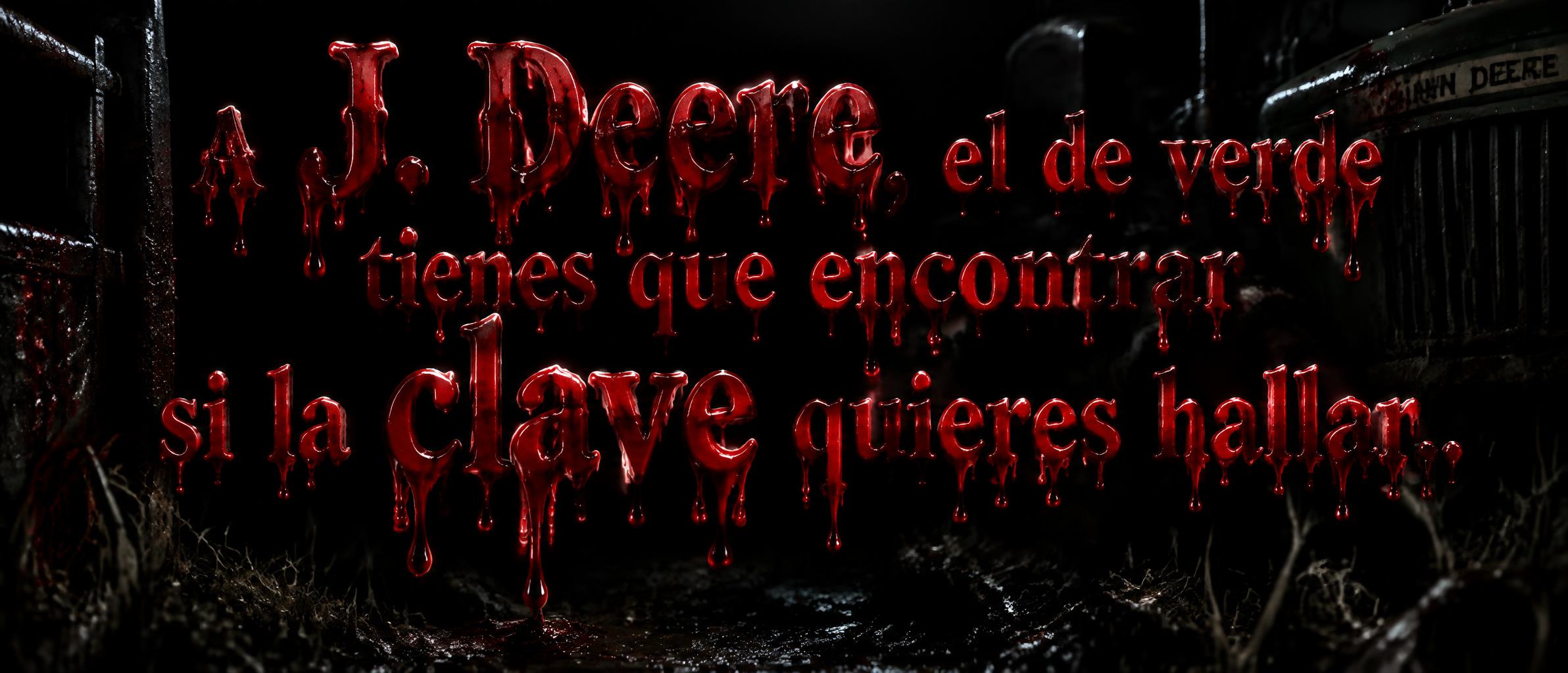 "A J. Deere, el de verde tienes que encontrar si la clave quieres hallar.." — Drip Font Blood | AI Text Effect Generator